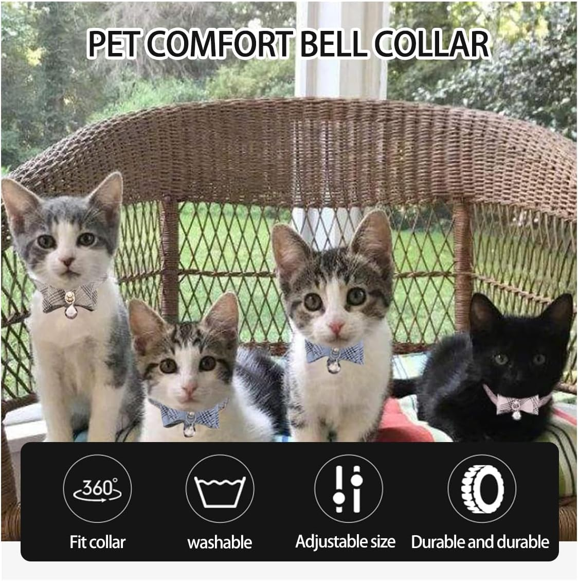 Cat Collar Breakaway Stylish Plaid Kitten Collar with Decorative Bow Tie and Bell for Pet (Neck 22-23Cm, Blue) image number 2