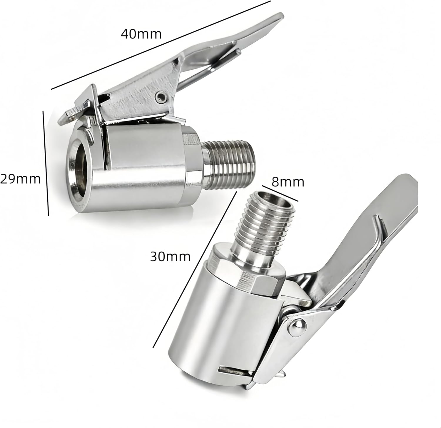 Tire Air Chuck with Clip Adapter, 2Pcs Locking Tire Inflation Chuck, Threaded Tire Inflation Hose Adapter, No Leakage Tire Chucks for Vehicle Inflator Compressor Pump Connect Accessories Tool image number 1