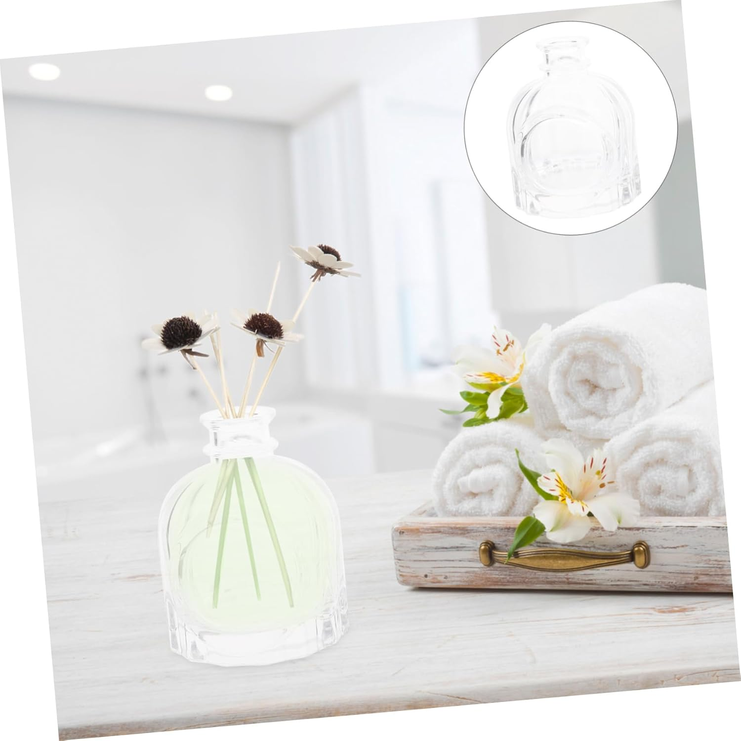 Beavorty 4Pcs Vintage Style Glass Diffuser Bottles 100Ml Refillable Aromatherapy Jars Carved Pattern for Home Decor image number 2