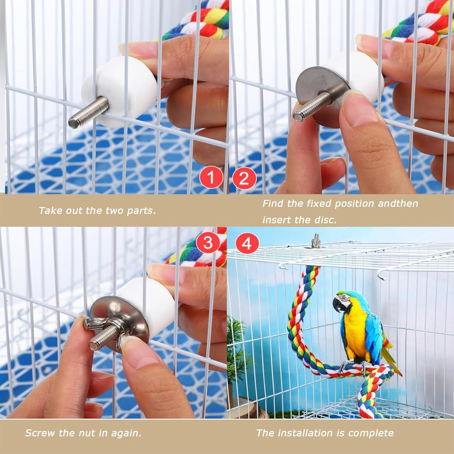 Dark Bird Rope Perch (1-Pack，31In) - Flexible and Bable Perch for Bungee Parrots, Parrots, Budgerigars, Steel Wire Supports and Easy-To-Install Cage Ropes image number 3