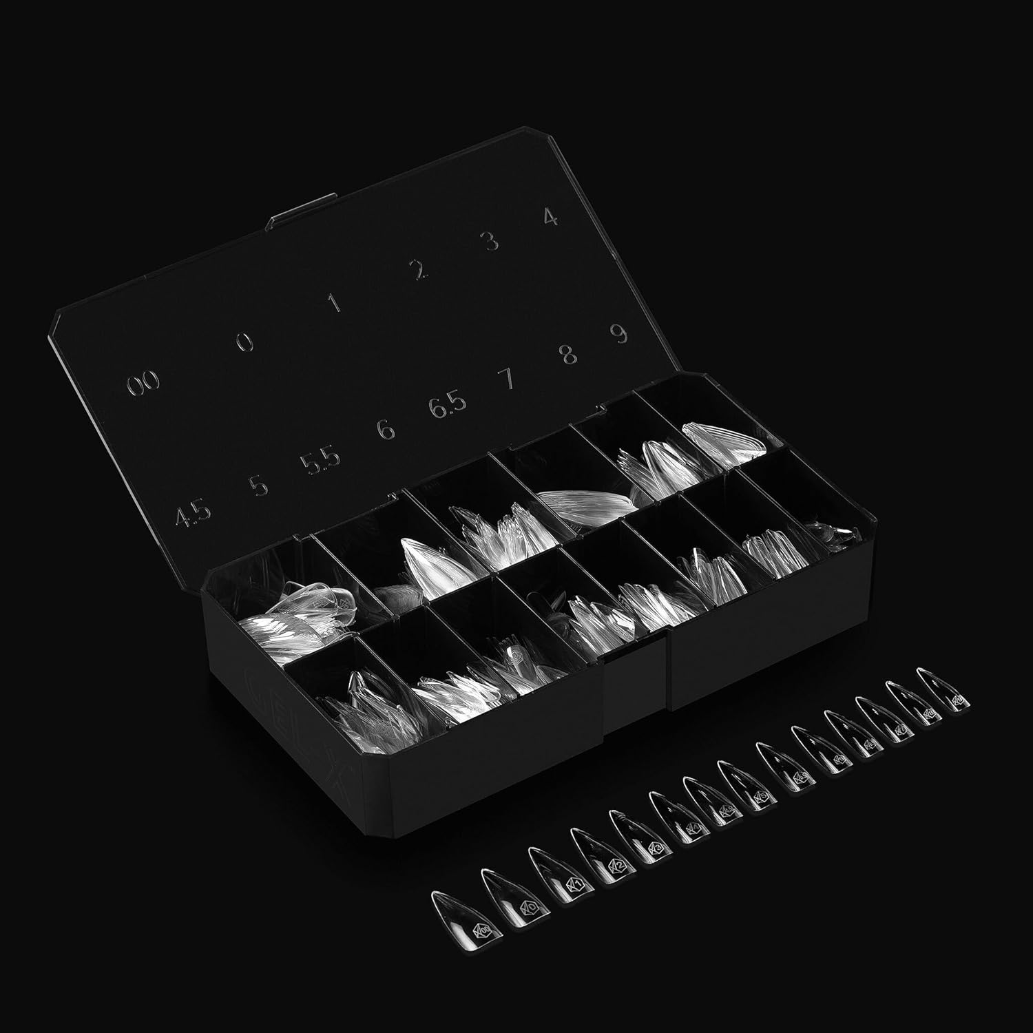 APR&Eacute;S Apres Gel-X Stiletto Nail Tips Box, 280 Soft, 14 Sizes 00-9, Media Included (Carved Long, Count) image number 2