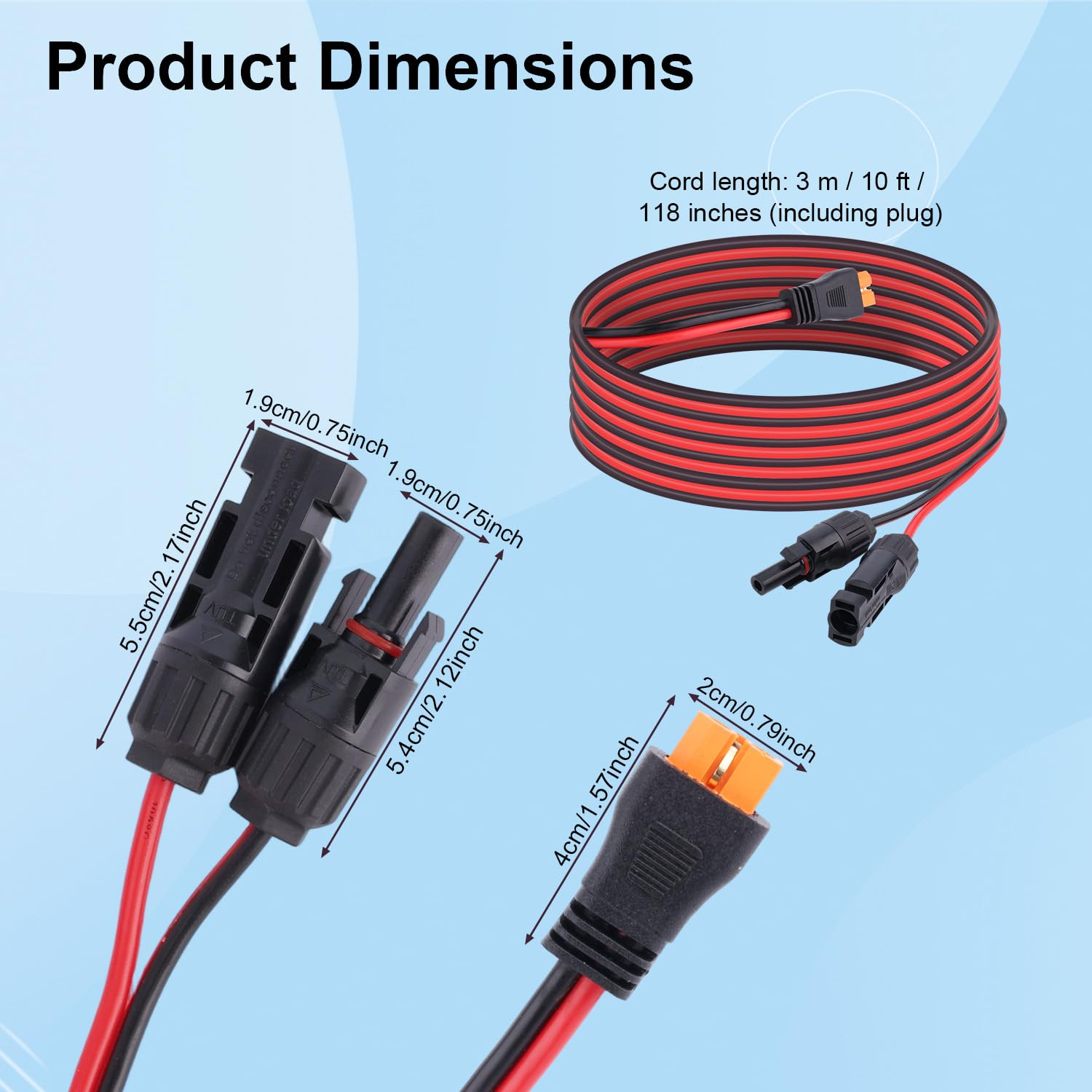 Solar to Xt60I Cable, 12AWG 10FT Xt60I Solar Charging Cable Connector for Foldable Panel Lifepo4 Battery Portable Power Station Generator image number 3