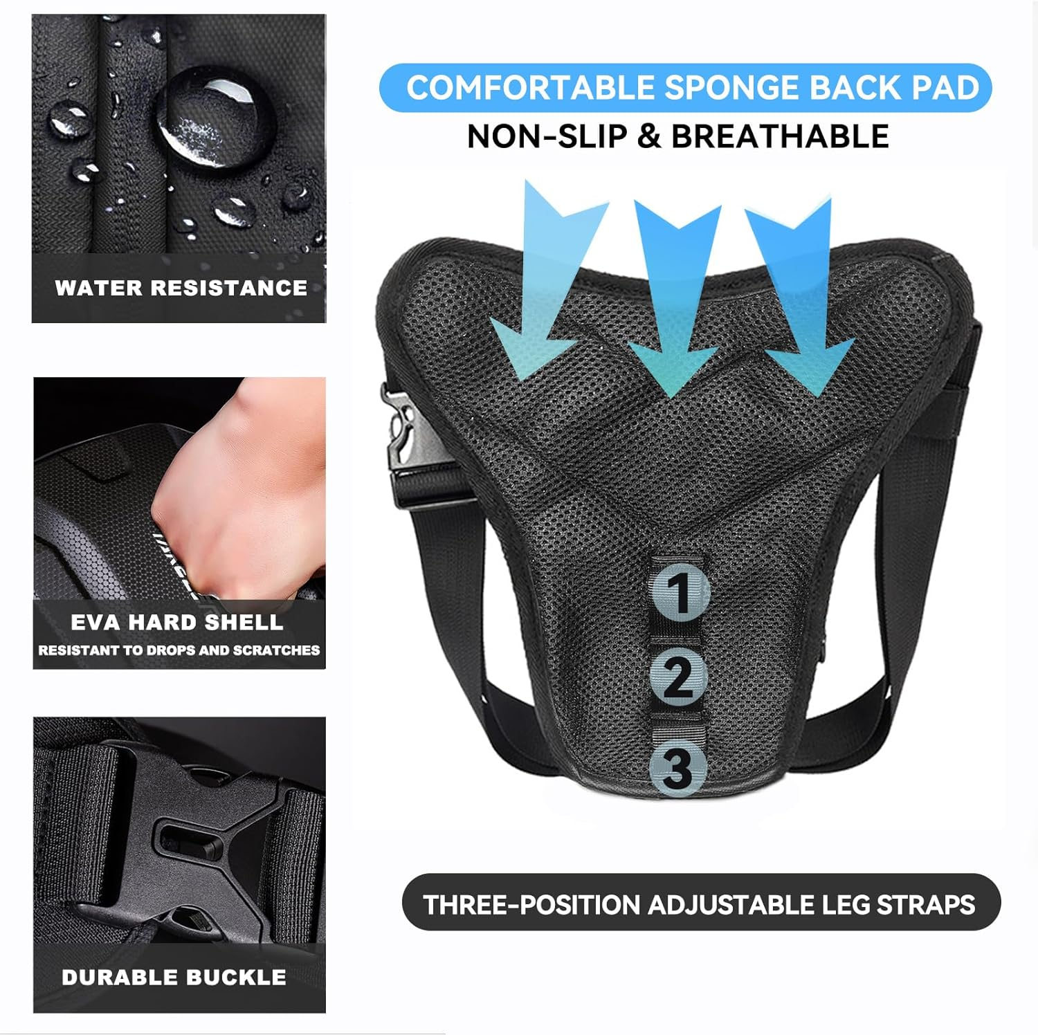 Thigh Bag,Motorcycle Leg Bag Water-Resistant,Drop Leg Bag for Men Women, Multifunctional EVA Drop Leg Pouch,Expandable Storage Pack for Cycling Hiking Climbing Fishing - Black Mtx1 image number 3