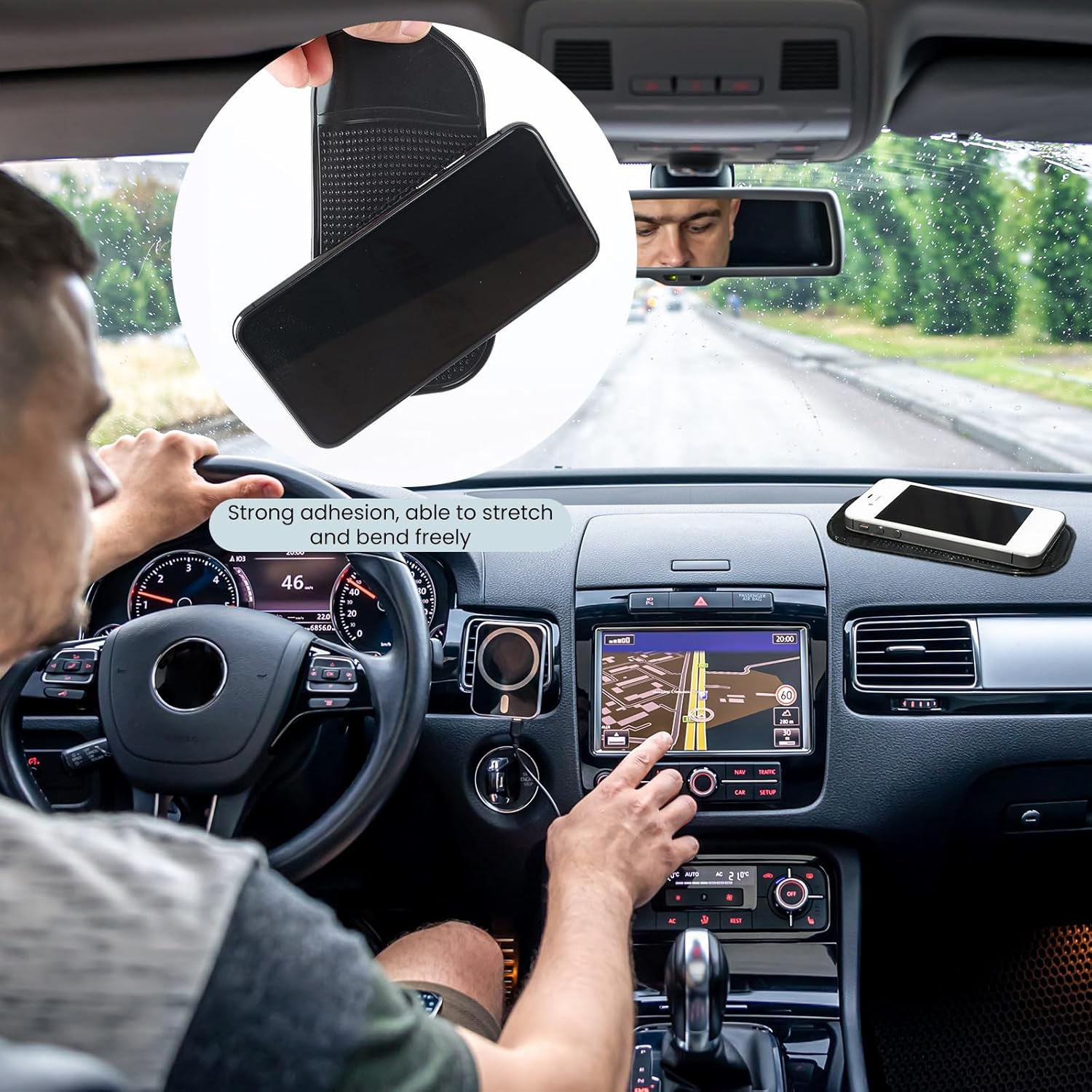 4 PCS anti Slip Mat, 14 * 8 Cm Non Slip Car Dash Mats, Self-Adhesive Washable Dashboard Grip, Car Dashboard Accessories, Multifunctional Fixate anti Slip for Cell Phone Sunglasses Keys - Black image number 3