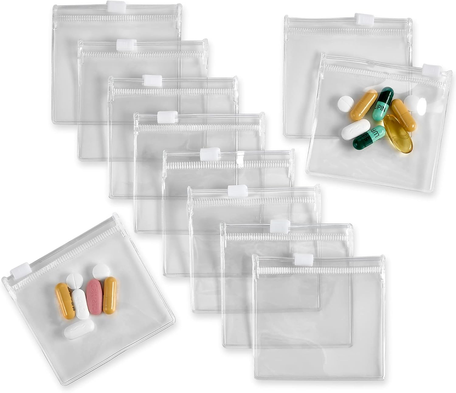 Zippered Pill Pouch Bags - 12 Pcs, Slide Lock Clear Plastic Mini Bags, Bpa-Free for Pills Vitamins, Supplements, Medications, Jewelry, Crafts, Small Objects - Self-Sealing, Reusable, Travel-Friendly image number 2