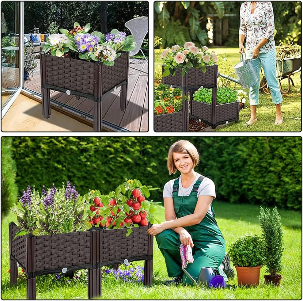 Raised Garden Bed with Legs, Gardening Supplies Plant Containers Patio with Drainage for Backyard Porch Deck to Planting Flowers Vegetables Herbs (Brown) image number 5