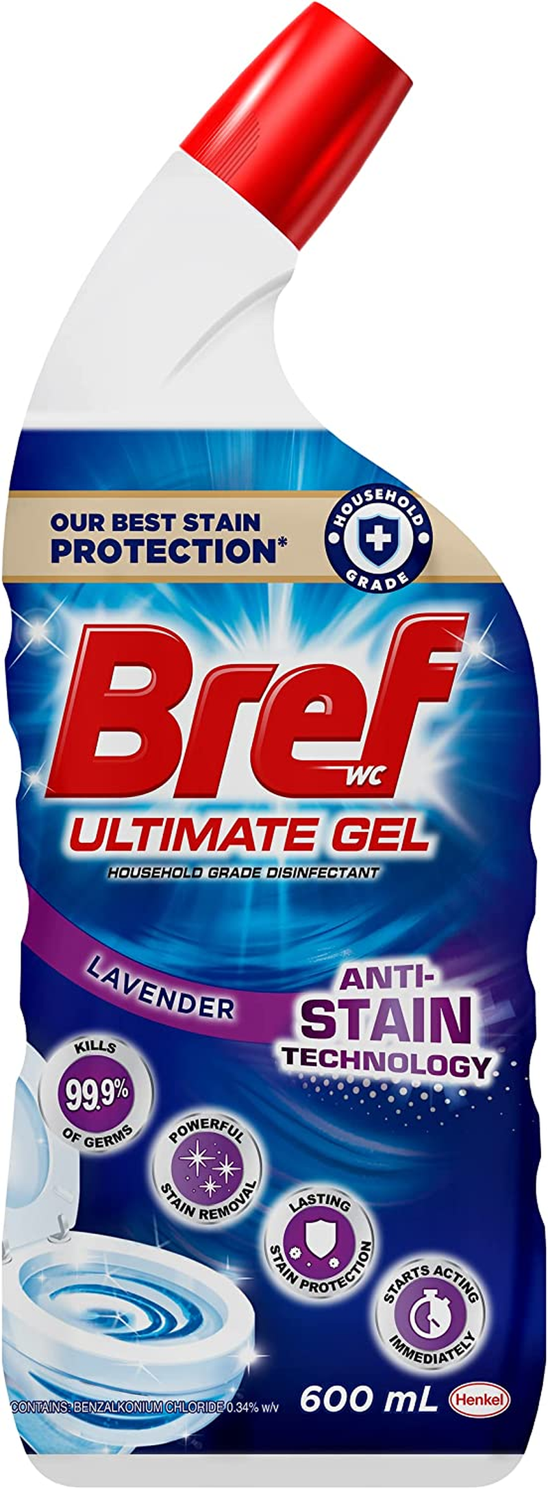 Bref Ultimate Gel anti Stain Technology Lavender Toilet Cleaner, 600 Ml (Pack of 2) image number 1