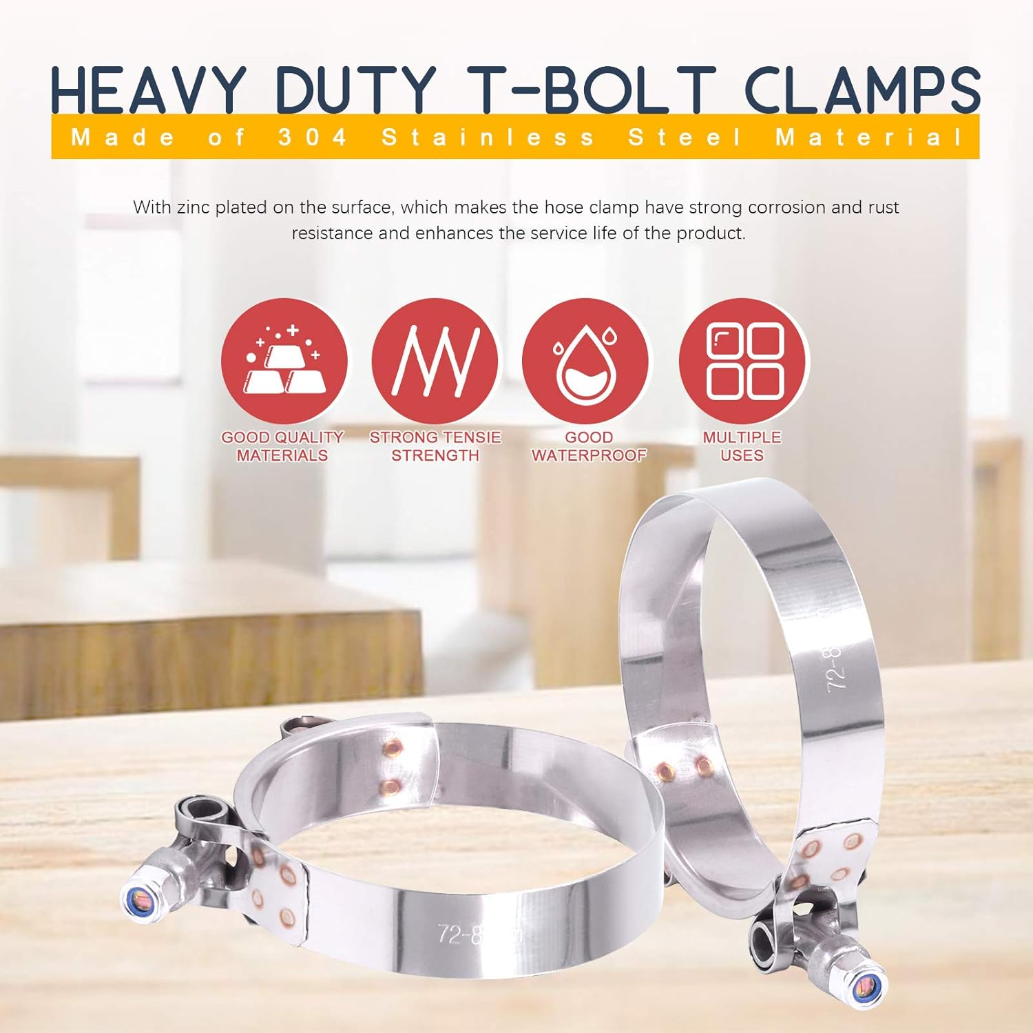 Hilitchi 2Pcs Stainless Steel T-Bolt Clamps with Rounded Band Edges Heavy Duty Turbo Intake Intercooler Clamp (72-80MM) for 2 3/4 Inch image number 1