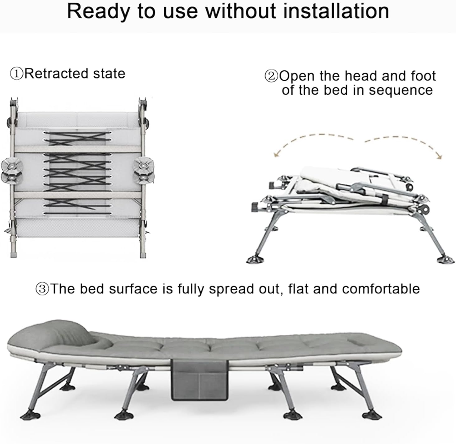 Camping Cot with Cushion and Pillow, 8 Legs Comfortable Folding Bed with Mattress for Adults, 6 Angle Luxury Recliner Lounge Chair Sleeping Mattress Indoor Outdoor Office Lounger Adult Beach Bed image number 2