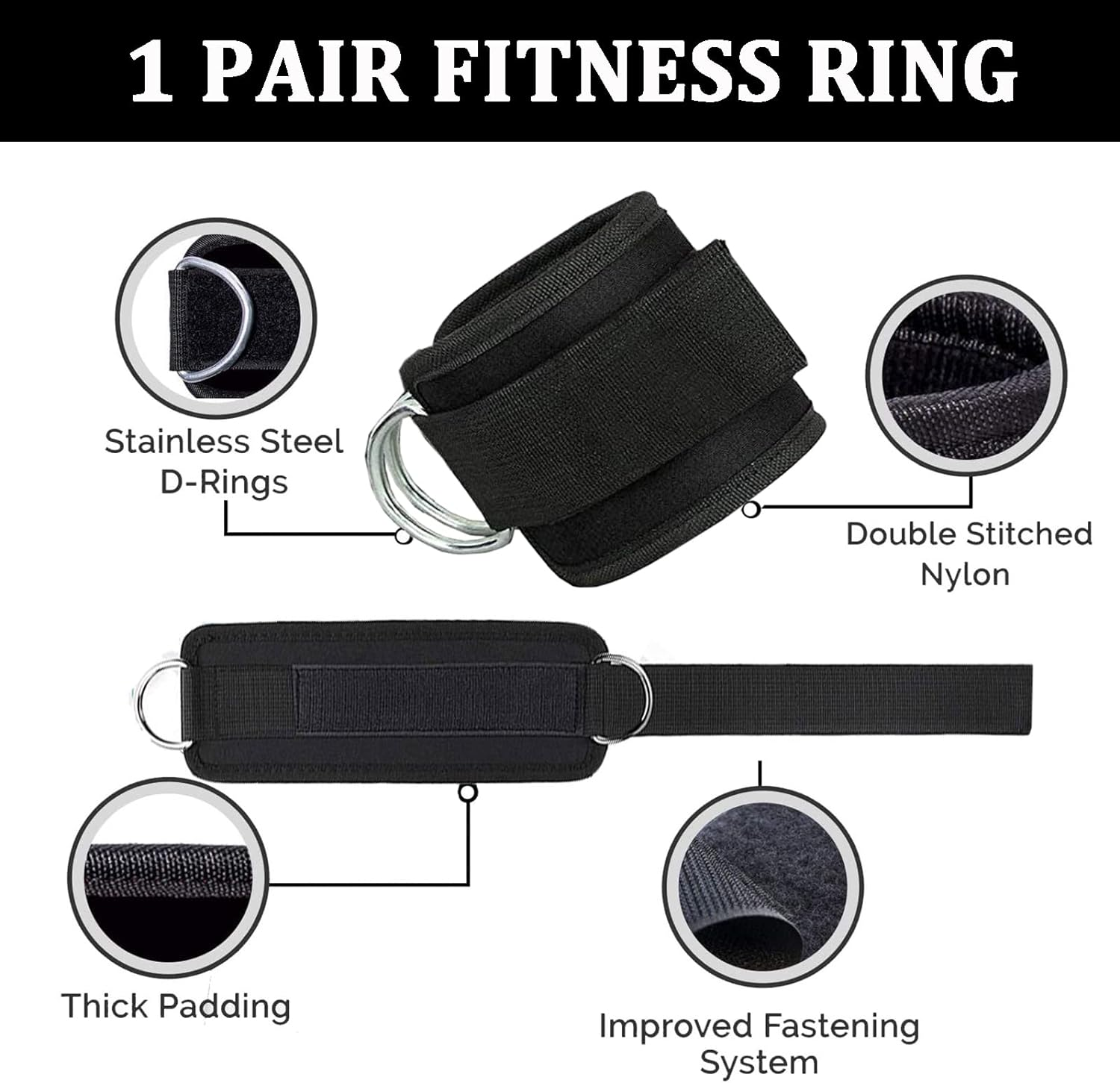 Ankle Straps for Kickbacks Men Women 1 Pair Adjustable Comfort Gym Ankle Straps with Double D-Ring for Glute Workouts Leg Extensions Lower Body Exercises image number 5
