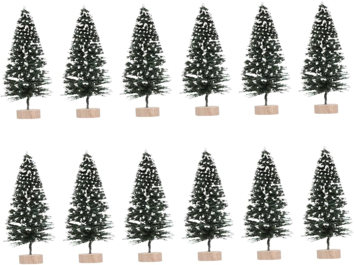Alipis 12Pcs Mini Christmas Tree Tabletop Decor Snow Spruce Style Christmas Trees Small Ornament for Home Office Decoration image number 6