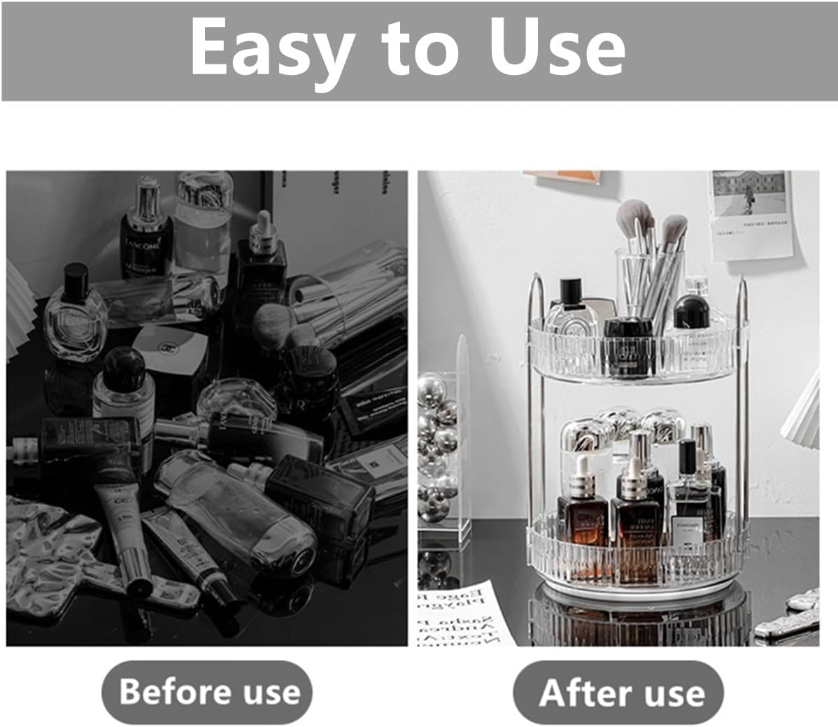360&deg;Rotating Bathroom Counter Organizer 2 Tier Cosmetic Storage Box Perfume Organizer Fits Cosmetic Vintage Storage for Bathroom Dresser Perfume, Lipsticks, Makeup Brushes, Clear image number 3