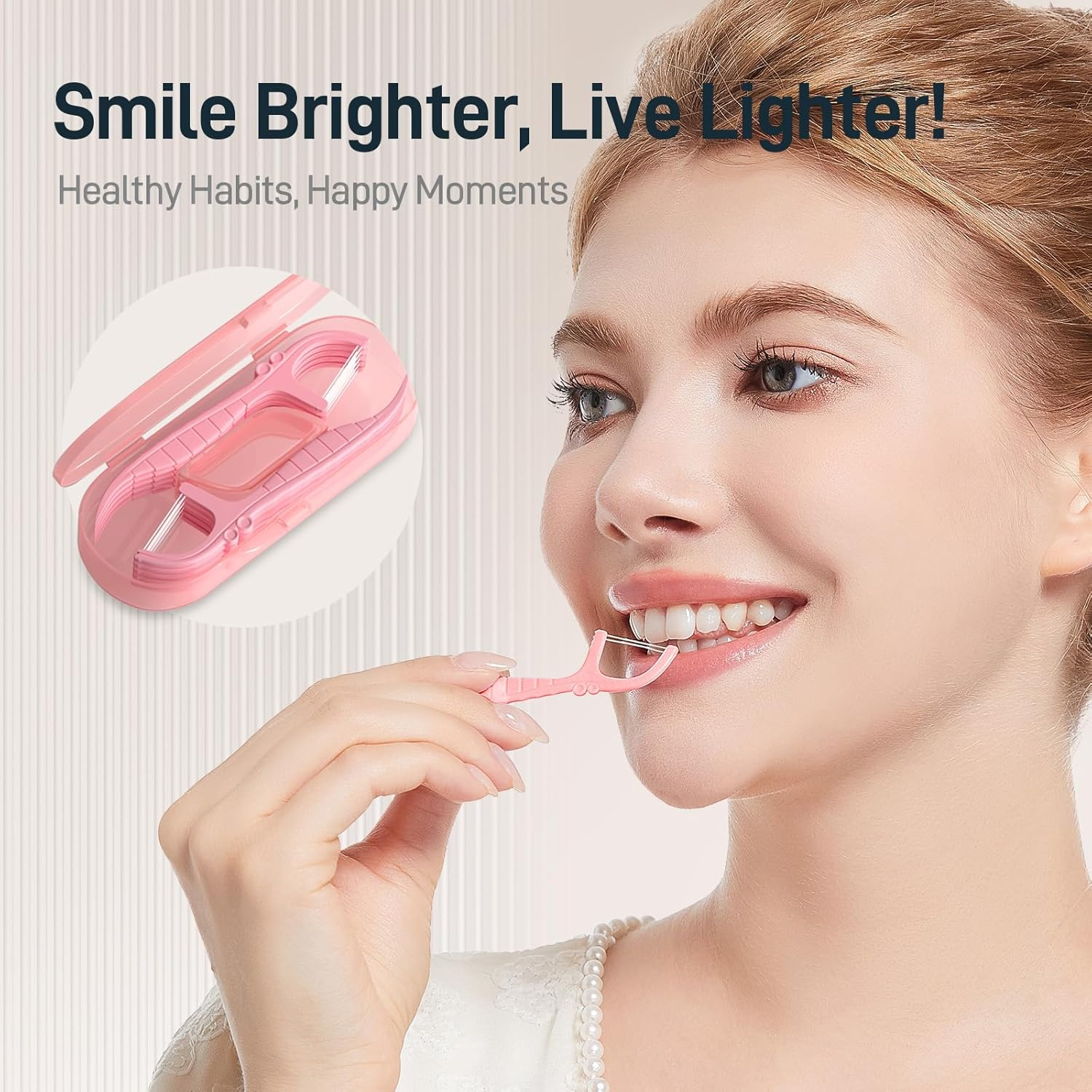 Holy Rose Pink Dental Floss Picks with Micro Travel Case - 6-Box Pack (10 Double String Flossers Each) - Easy Teeth Clean for Adults, Perfect for Home and On-The-Go Flossing