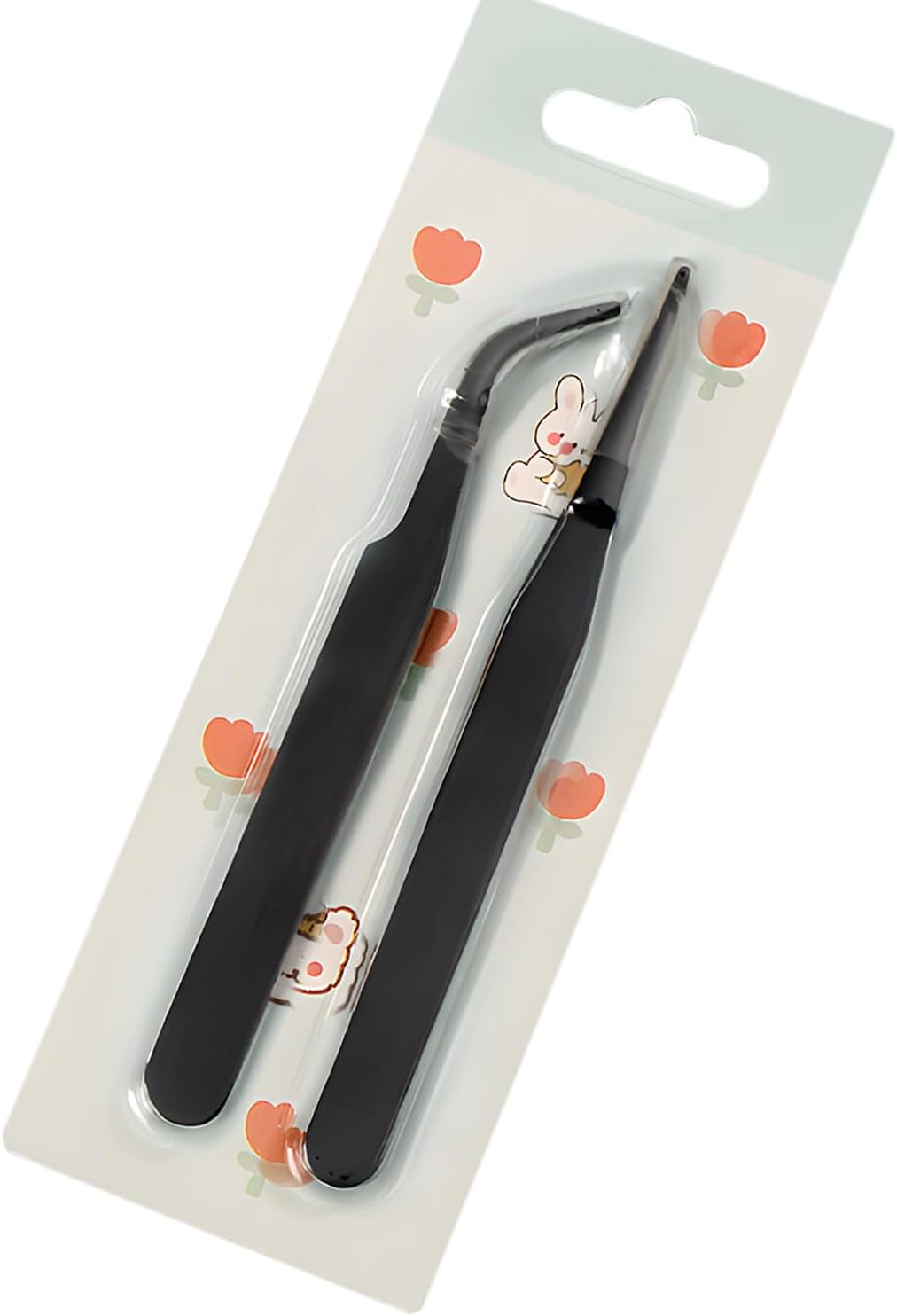 TORMEN 2 Pcs Stainless Tweezers Set &ndash; Precision Straight and Curved Eyelash Crafting Jewelry Nail Sticker Electronics Tweezer for Women Kids(Black) image number 2