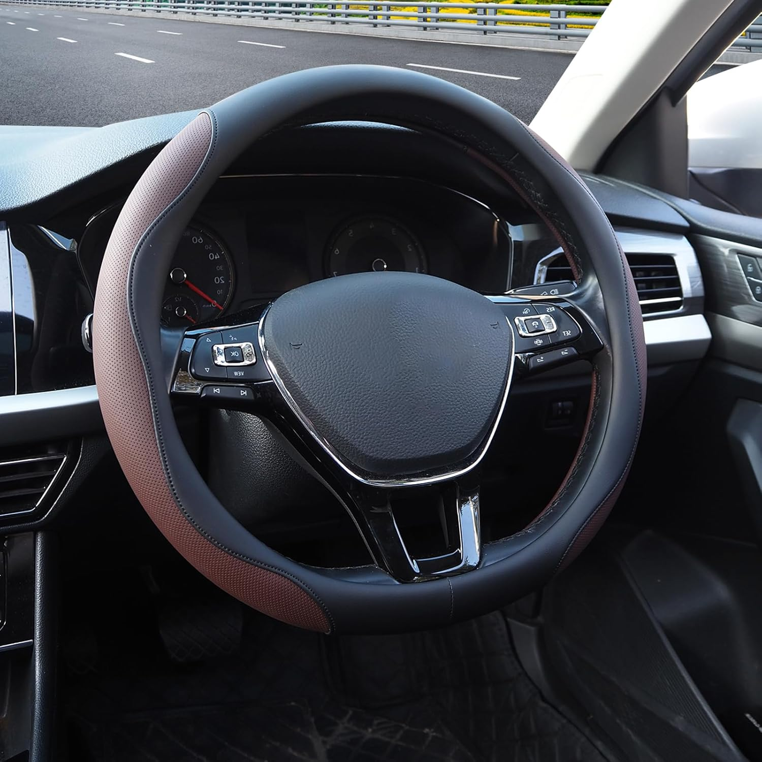 Nappa Leather Car Steering Wheel Cover, anti Slip, Thin, Breathable, Odor-Free, Universal 14.5-15 Inches Fit, Car Steering Wheel Cover Full Surround Aeecssories (Black B-Nappa Leather) image number 1