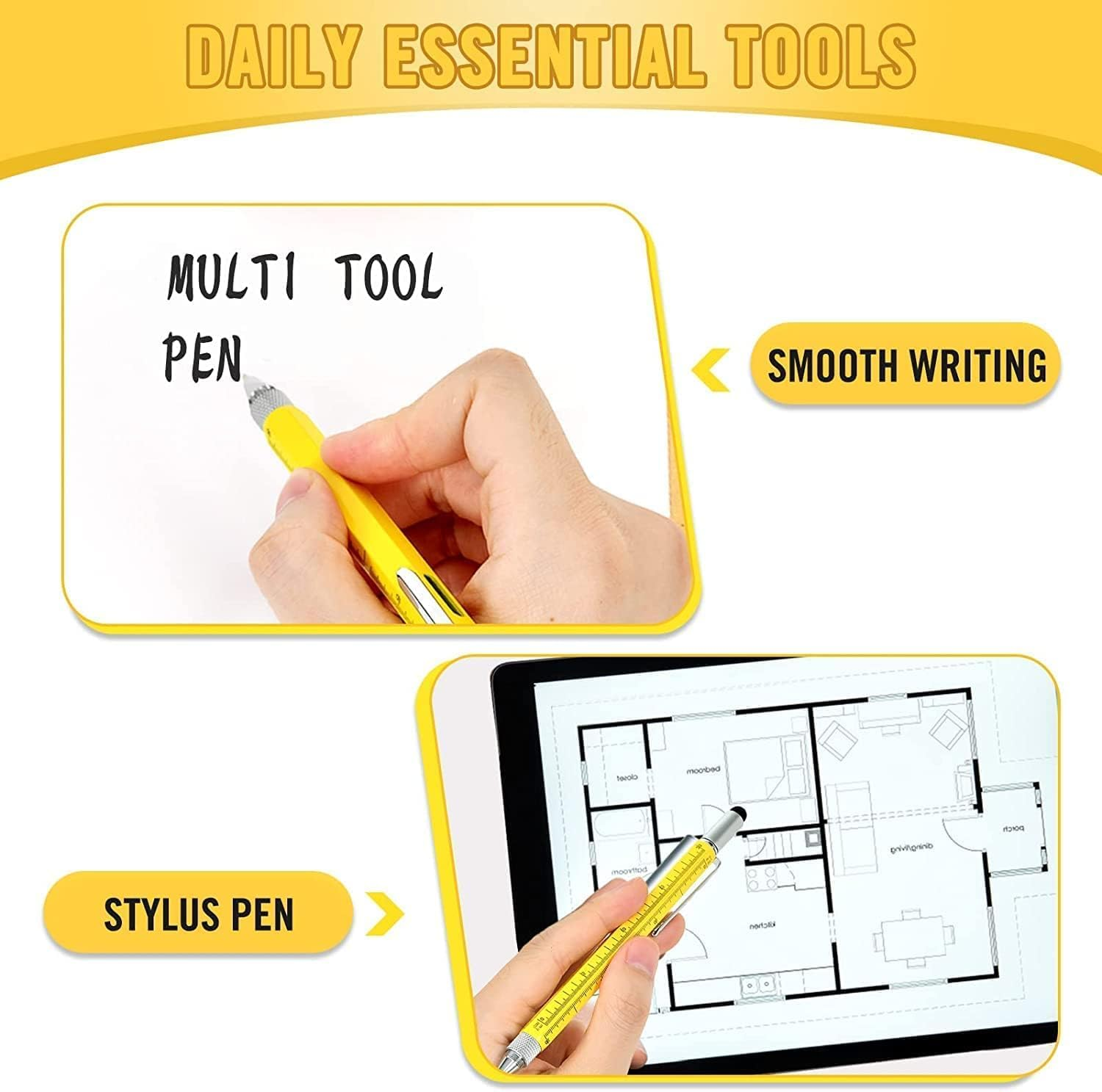 Gifts for Men, 6 in 1 Multitool Pen, Cool Gadgets Tools for Men, Birthday Gifts for Men Who Have Everything, Unique Gifts for Men, Husband, Grandpa, Engineer, Handyman (Yellow) image number 6