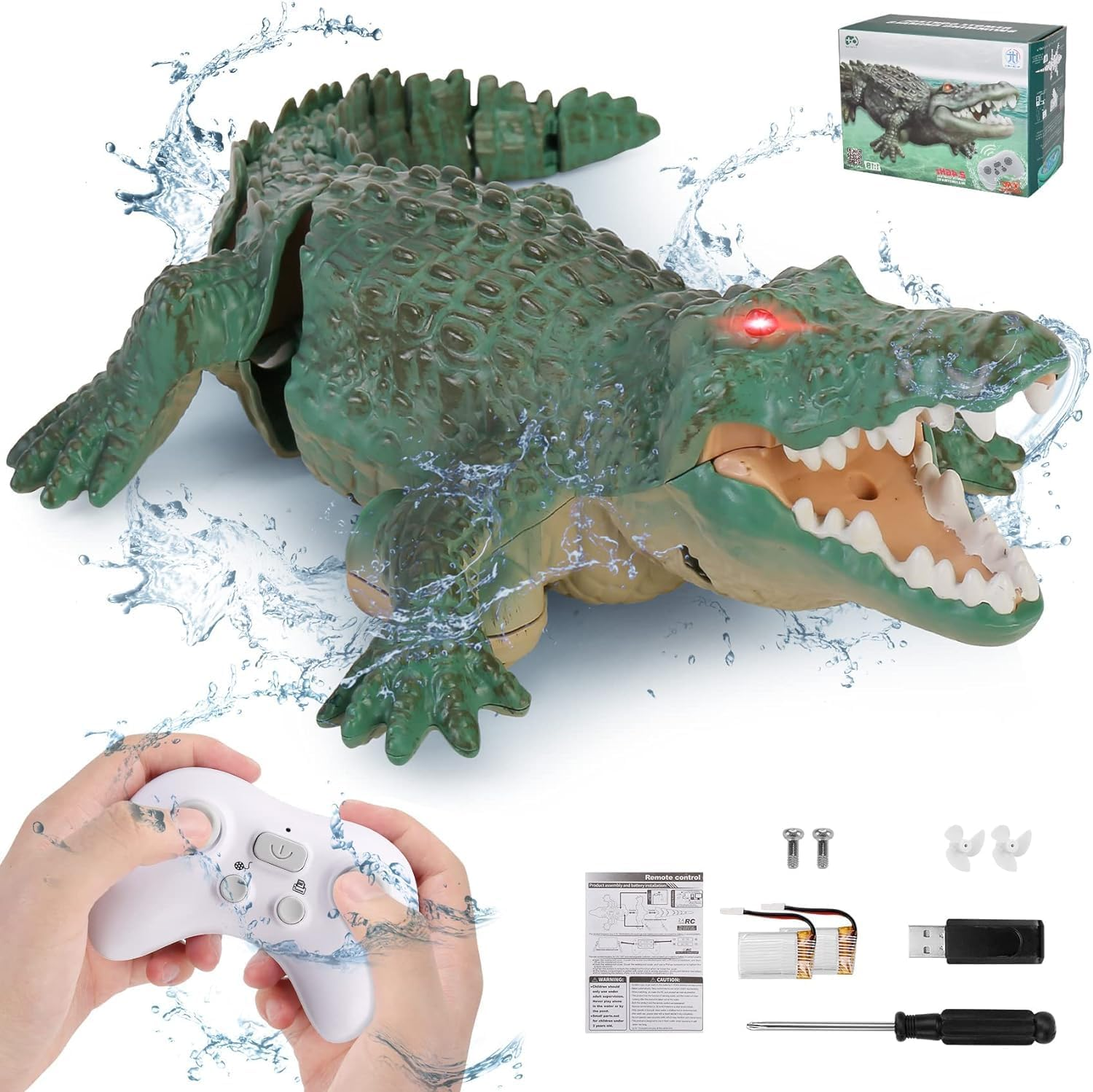 Remote Control Crocodile High Simulation RC Crocodile Boat Water Toys for Swimming Pool Lakes Bathroom, Great Gift RC Boat Alligator Toys for 6+ Year Old Boys and Girls image number 2
