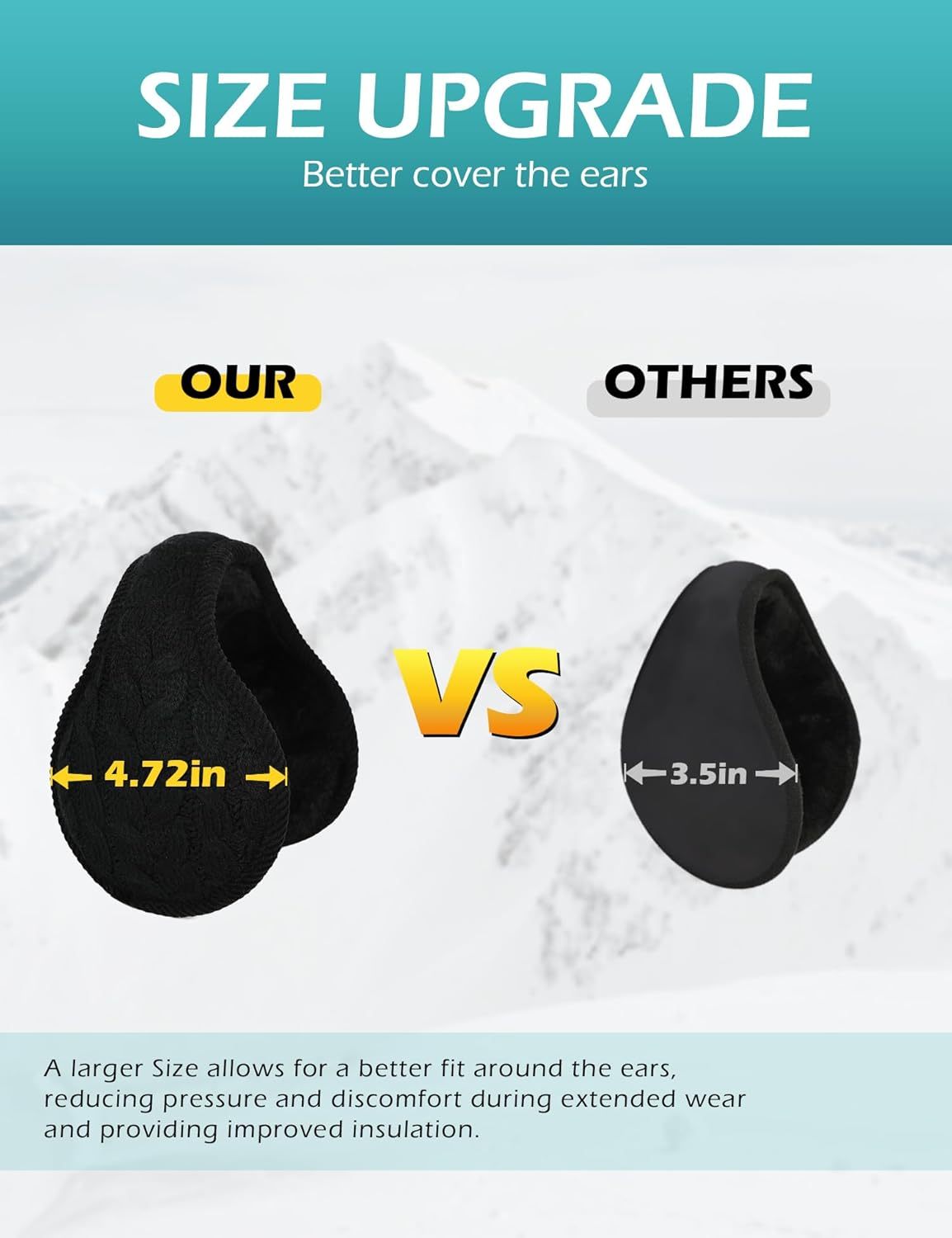 Surblue Unisex Warm Knit Earmuffs Ladies Cashmere Winter Pure Color Outdoor Fur Earwarmer, Adjustable Wrap image number 1