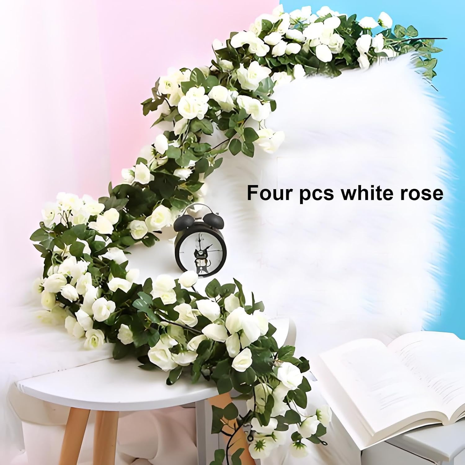 KEAIDUO 2 Pack 6Ft Artificial Fake Rose Garland Vines Hanging Silk Flowers for Outdoor Indoor Wedding Wall Badroom Decoration White image number 3
