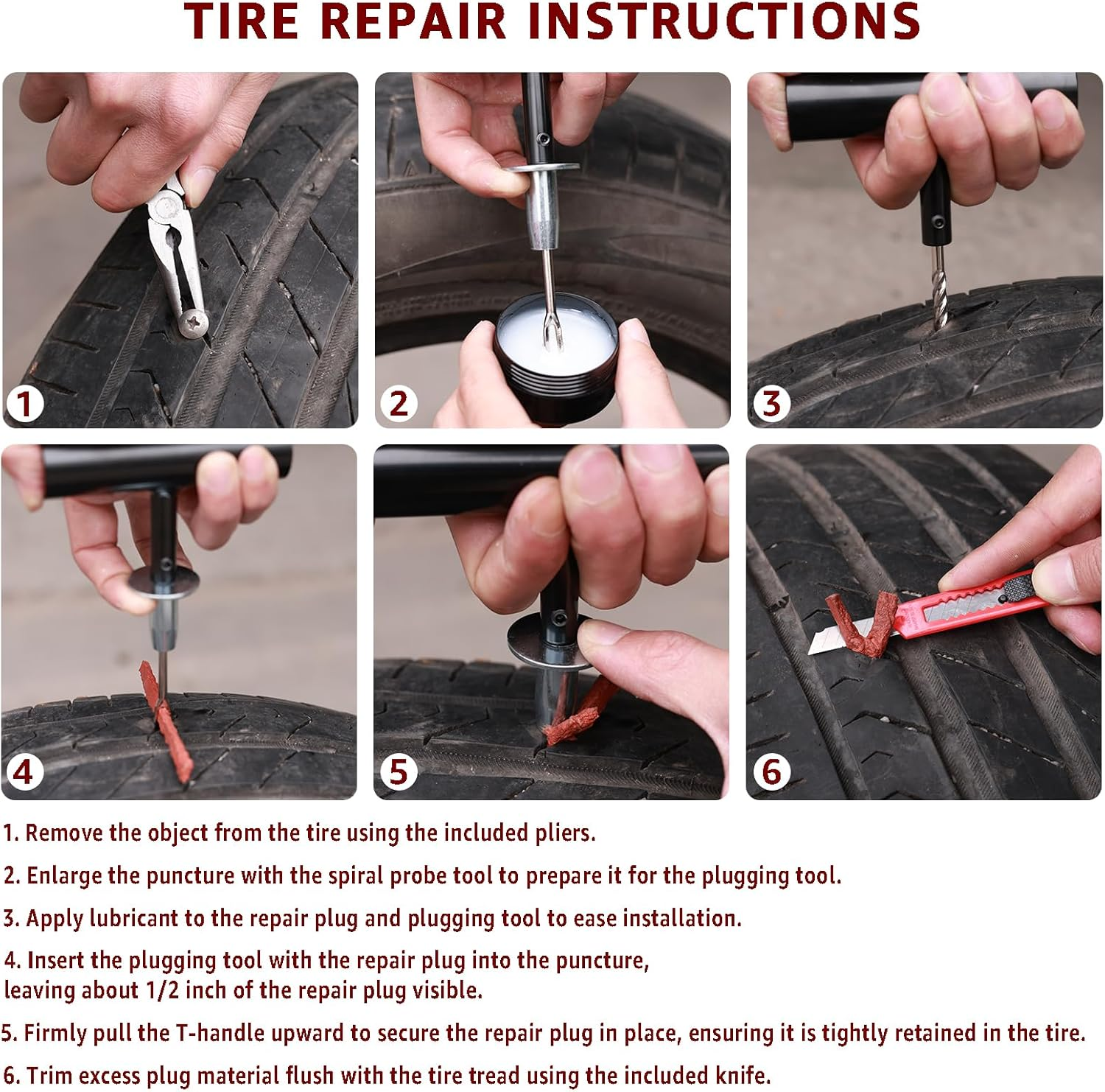 ITEQ Flat Tire Repair Kit with Plugs, Heavy Duty 31 Pcs Tire Repair Tool Set for Car, Truck, RV, Jeep, ATV, Motorcycle, Tractor, Trailer Flat Tire Puncture Repair image number 6