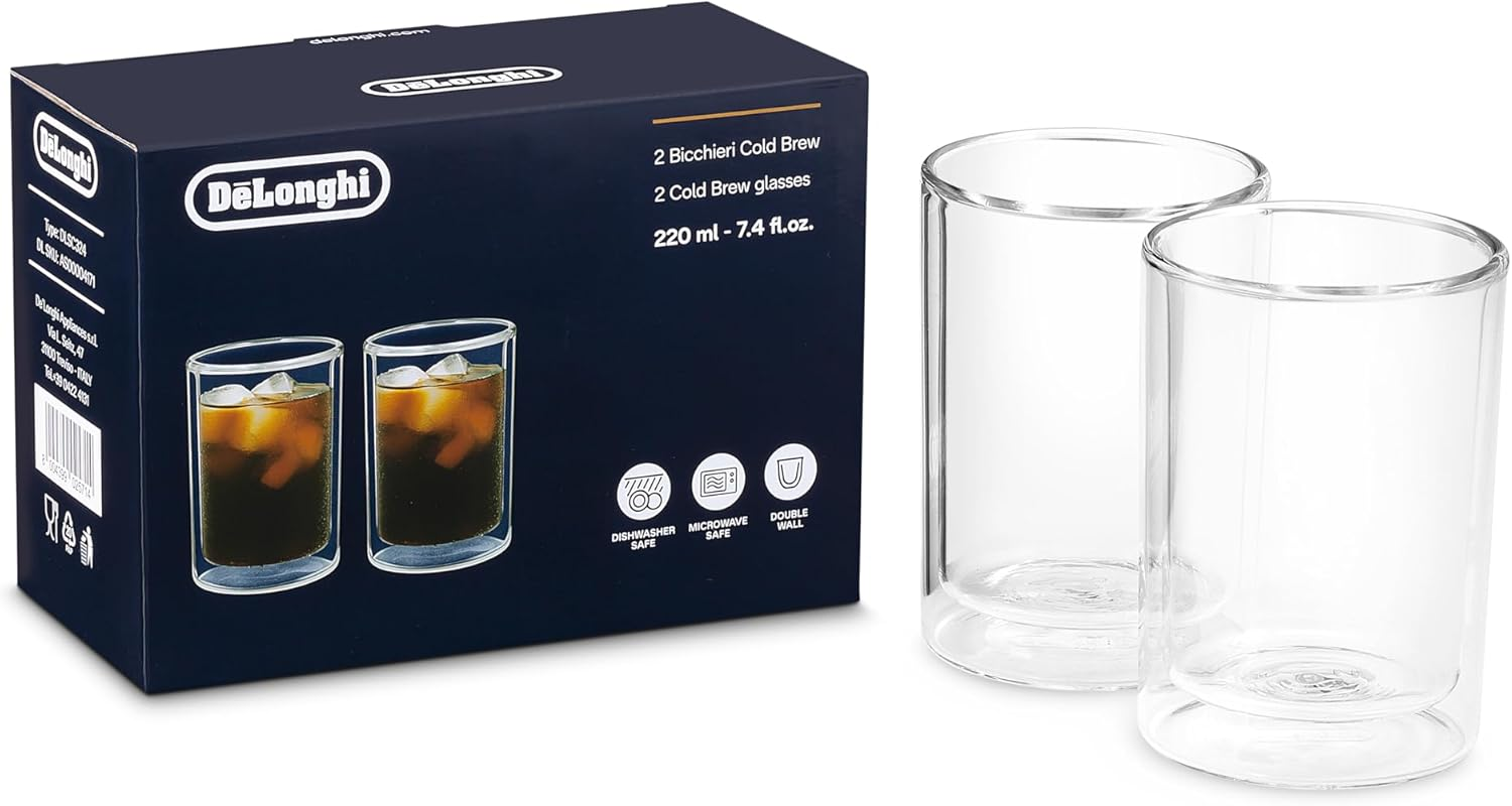 De'Longhi Cold Brew Glasses DLSC325, Double Wall Thermal Glasses, Set of 2 Cups, Dishwasher and Microwave Safe, Capacity 300 Ml, Hand-Blown Glass image number 6