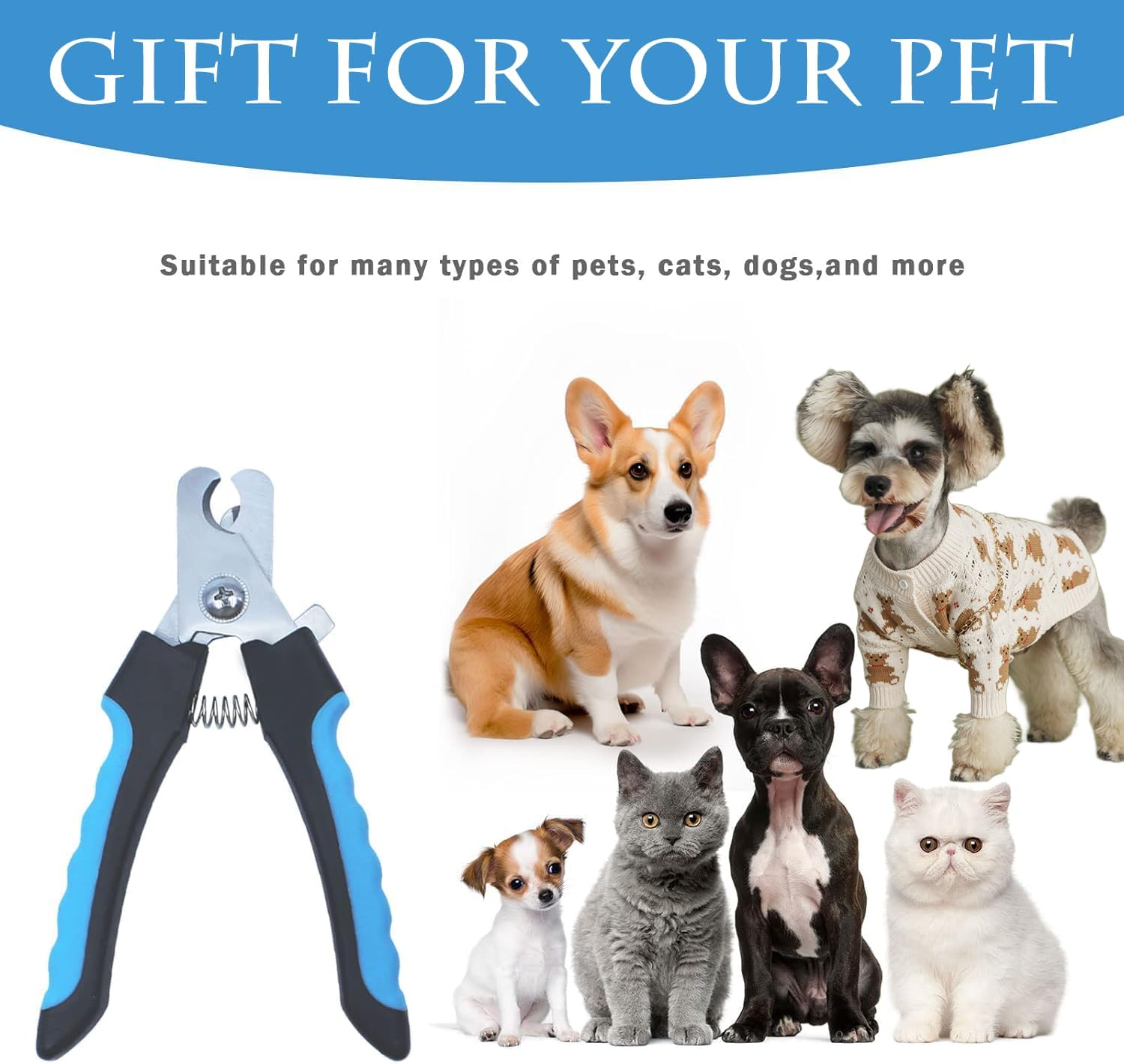 2 Pcs Dog Nail Clippers, Dog Nails Clippers Trimmer, Professional Pet Nail Trimmer, Stainless Steel Dog Claw Clippers, for Dog, Cats and Guinea Pigs Pet Nail Clipper - Blue+Black image number 1