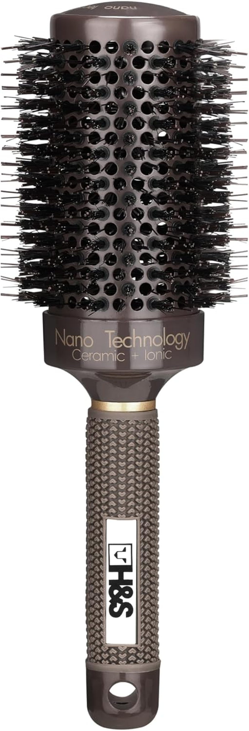H&S round Hair Brush - ⌀ 85Mm (3.3") - Natural Boar Bristle Hairbrush for Blow Drying and Quiff Styling - Small Circlular Roll Brush for Women and Men - Gold