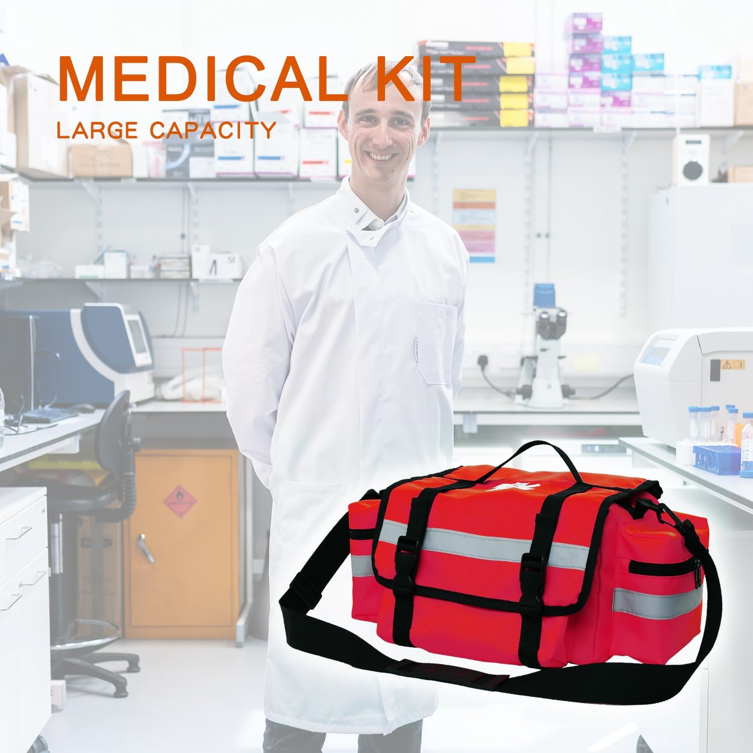 First Aid Bag Empty,First Responder Emergency Bag,Ems EMT Trauma Bag Empty,Medical Bag with Reflective Strips,Great for Rescue Squads,Lifeguard,Firefighter(Red) image number 5