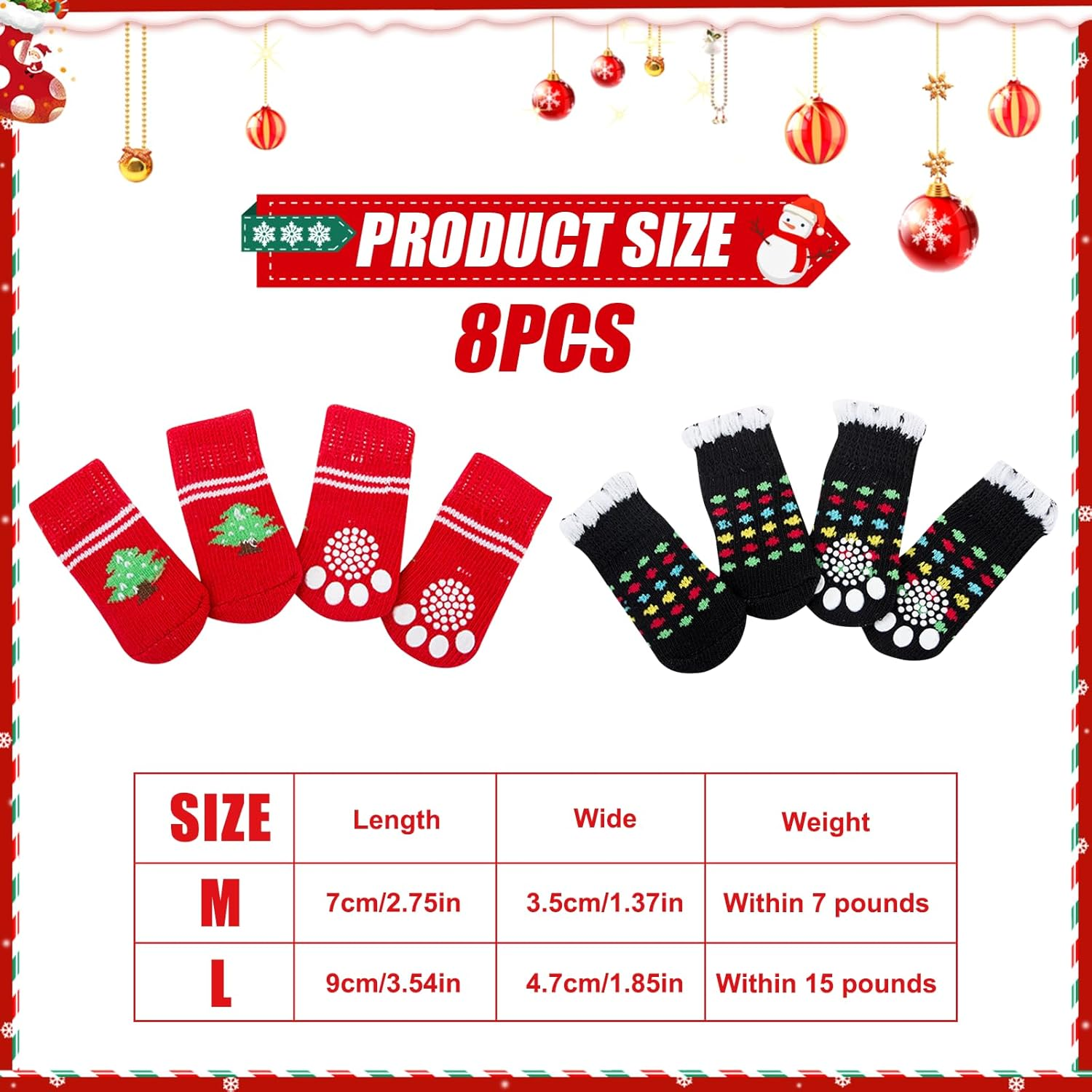 4 Pairs Christmas Dog Socks Anti-Slip Dog Paw Protector Cat Puppy Knit Socks for Indoor Outdoor Grips Traction Control on Hardwood Floor Warm Pet Socks for Small Medium Large Dogs Cat Rabbit (B, L) image number 3