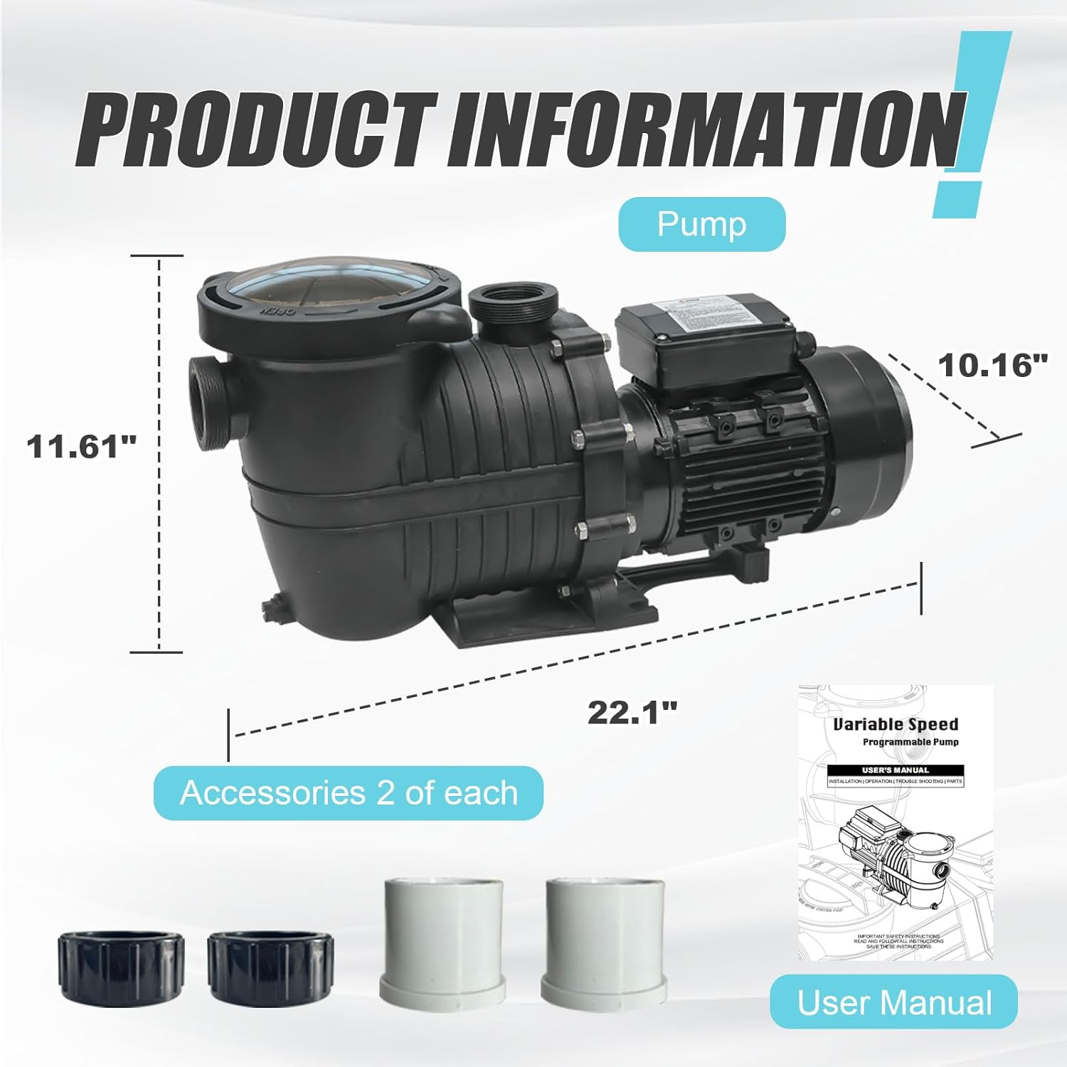 YOUZAQUA Swimming Pool Pumps, 1500W 2.0 HP Inground Pool Pump, 230Vac 370L/M Pool Pump, Also Suitable for above Ground Pools image number 2
