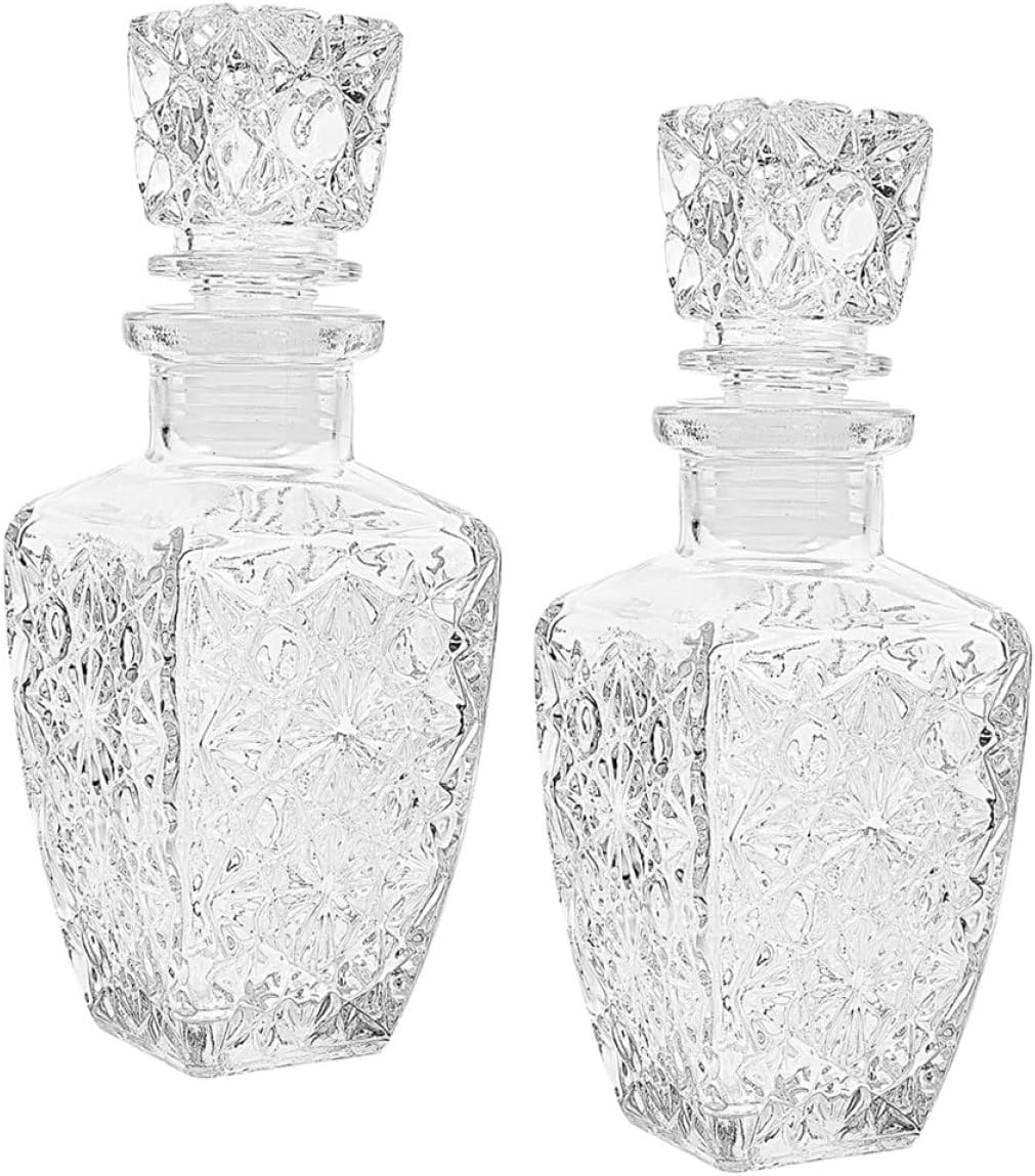 BESPORTBLE 2Pcs 250Ml Thickened Glass Wine Bottles Set, Square Diamond Design Liquor Glass Bottle for Bar, Banquet, and Home Wine Serving image number 1