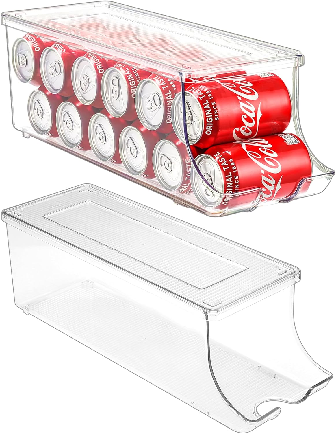 Puricon 2 Pack Soda Can Organizer Dispenser for Refrigerator, Plastic Canned Food Pop Beverage Container Holder Storage Bin with Lid for Freezer Rack Pantry Cabinet Cupboard Kitchen -Standard image number 6
