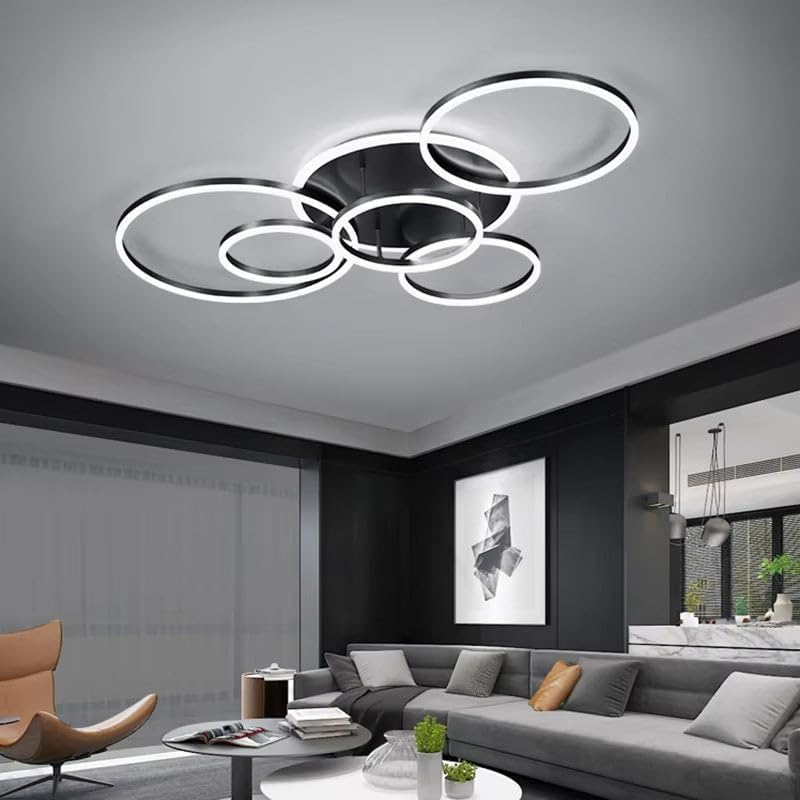 BAMDECOR Black Modern Minimalist round LED Ceiling Light Adjustable 3-Color Modes for Bar, Dining Room, Office (Four Rings (30Cm+40Cm)*2) image number 5