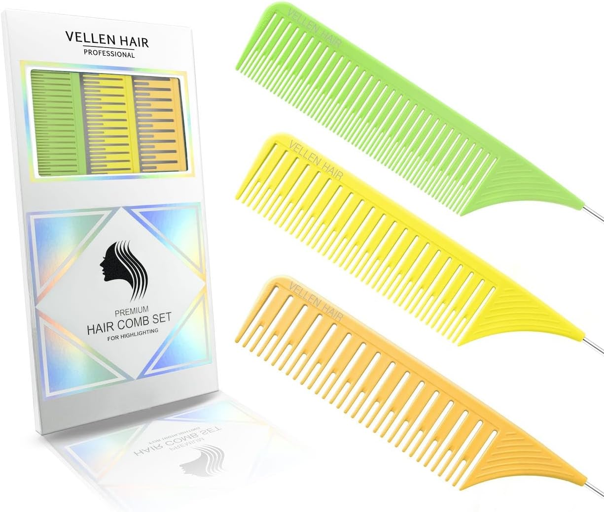 Vellen Hair Ultimate Highlight Comb Set Heat Resistant PEI Material 220&deg;C Heat Resistant Professional Hair Dye Highlight - 3 Sizes