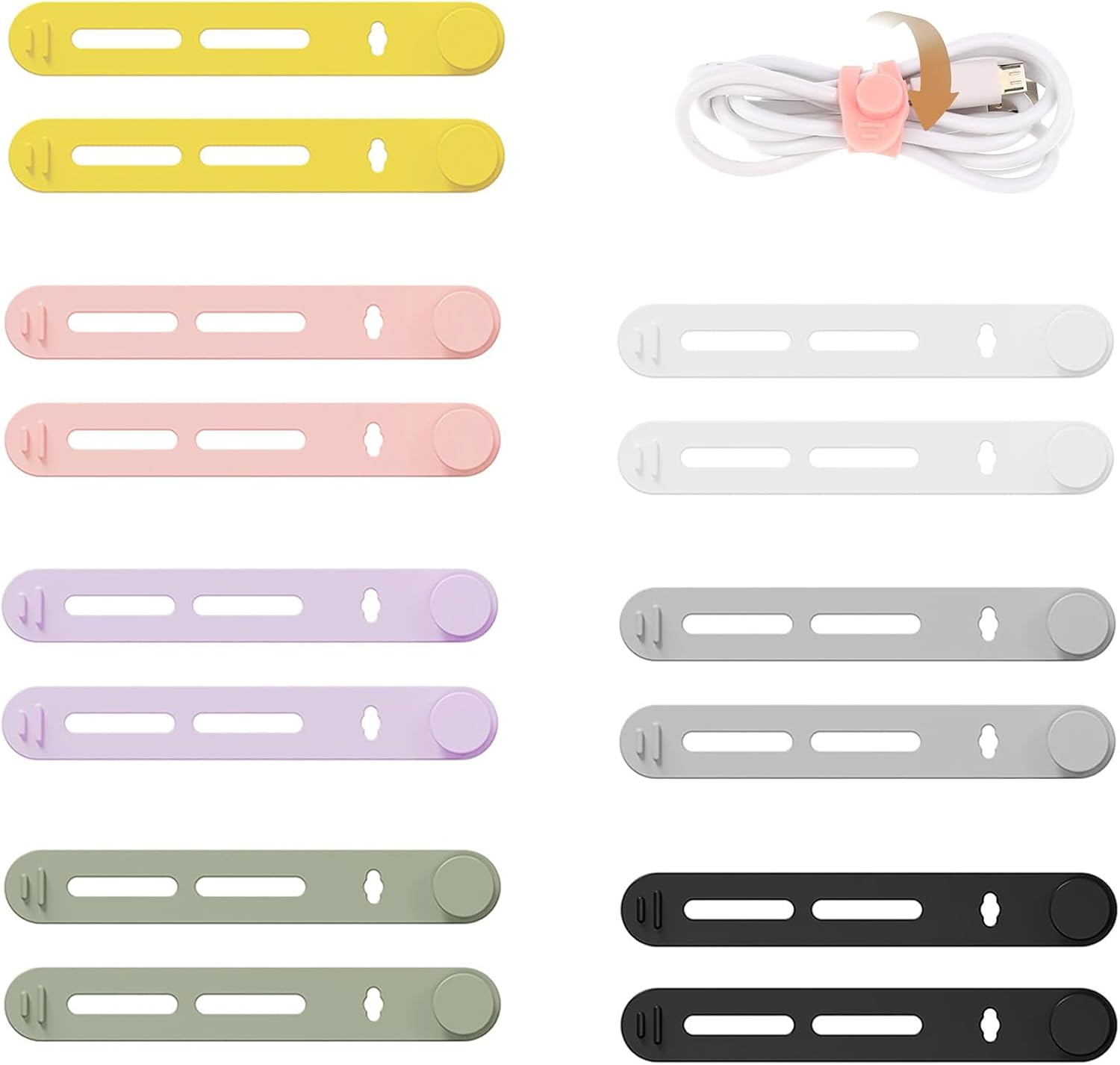 ONBPIY Reusable Silicone Cable Ties 14Pcs 7 Colors Adjustable Cord Organiser & Wire Organiser for Phone Charger Computer Cables image number 4