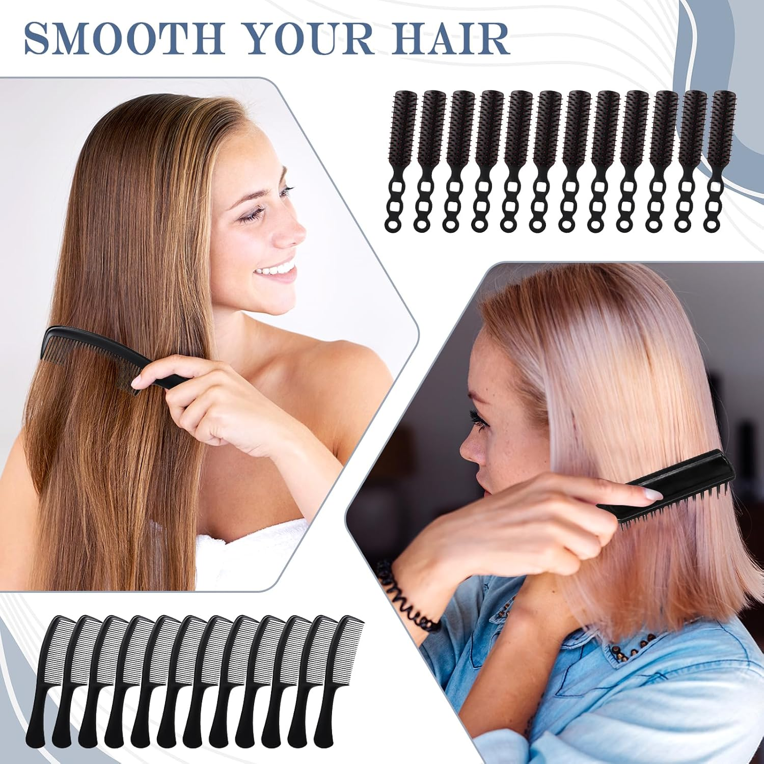 100 Pcs Hair Brushes and Combs Set for Homeless Individually Wrapped Bulk Hair Brush and Comb Set for Women Travel Hotel Homeless Charity image number 6