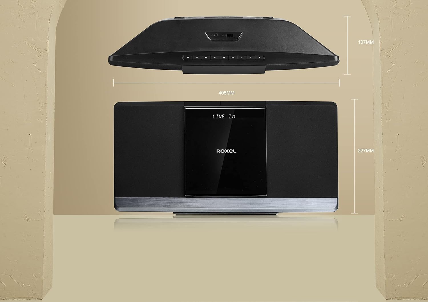 Roxel RCD-320 Micro Hifi System CD Player with DAB/DAB+/ FM RADIO, BLUETOOTH , USB and AUX in Connection, Remote Control, Sleek & Flat Design with White LED Display, Wall Mountable, 40W RMS image number 4