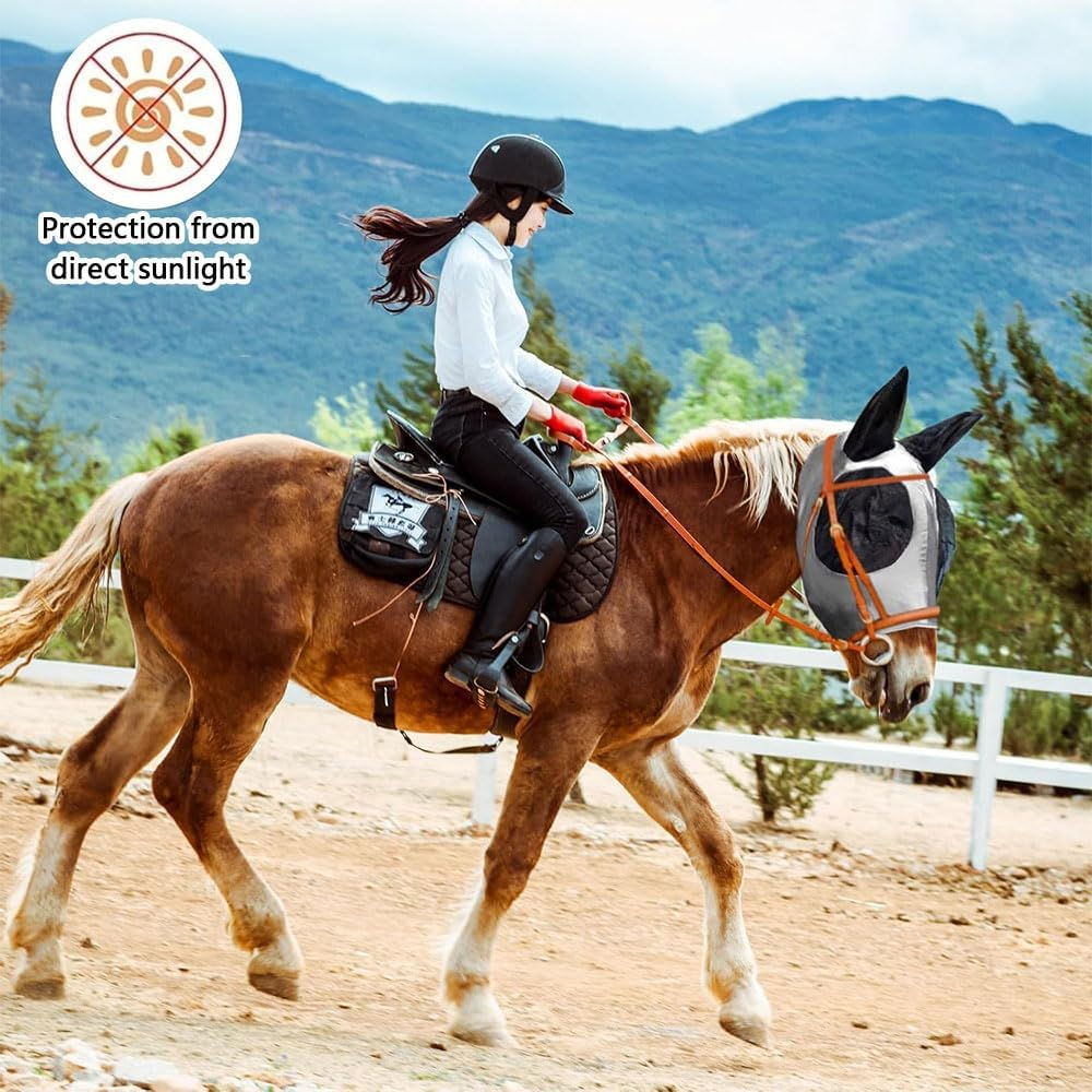 Fly Masks for Horses with Ears &ndash; Set of 3 Comfort-Fit Horse Fly Masks with UV Protection, Breathable Stretch Fabric, Soft and Lightweight for Small, Medium, and Large Horses image number 6