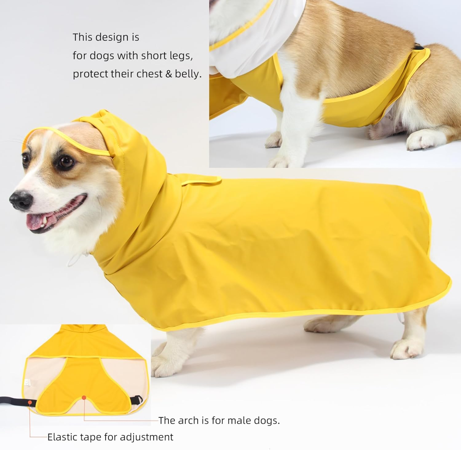 Reflective Dog Raincoat - Waterproof Adjustable Pet Jacket with Hood, Lightweight Dog Apparel for Small to Extra-Large Dogs, Yellow (XL) image number 2