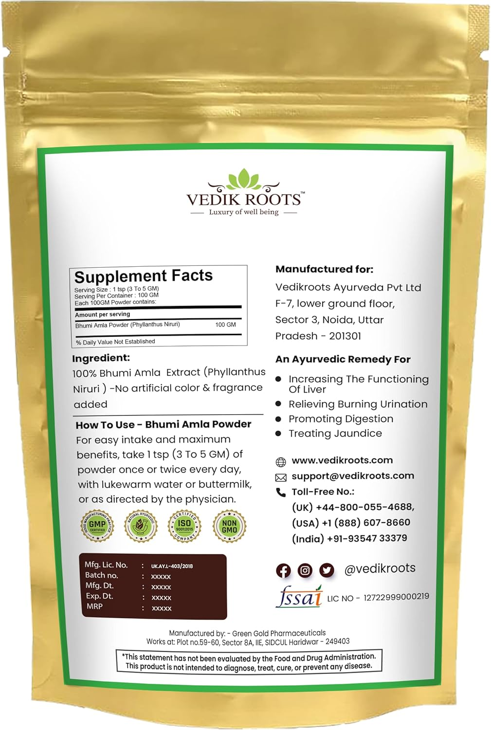 Vedikroots Bhumi Amla Powder/Churn - Organic and Pure Ingredient Extract for Healthy Liver Functioning and Digestive Strength | Enriched with Essential Nutrients image number 4
