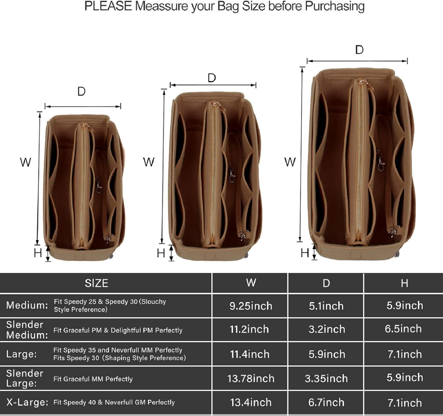 Himai Purse Organizer Insert, Bag Organizer, Bag in Bag, Perfect for Speedy Neverfull and More, 5 Size, Lighting Coffee, Slender Large image number 3