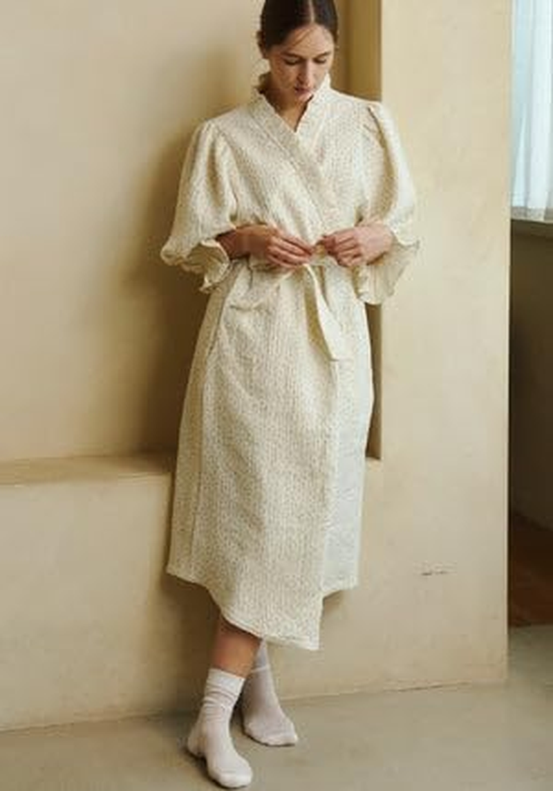 NOTHING FITS but Muslin Gauze Robe Maternity Gown, Women&rsquo;S Cotton Classic Nursing Robe, Puffed Sleeves - Hyacinth image number 6