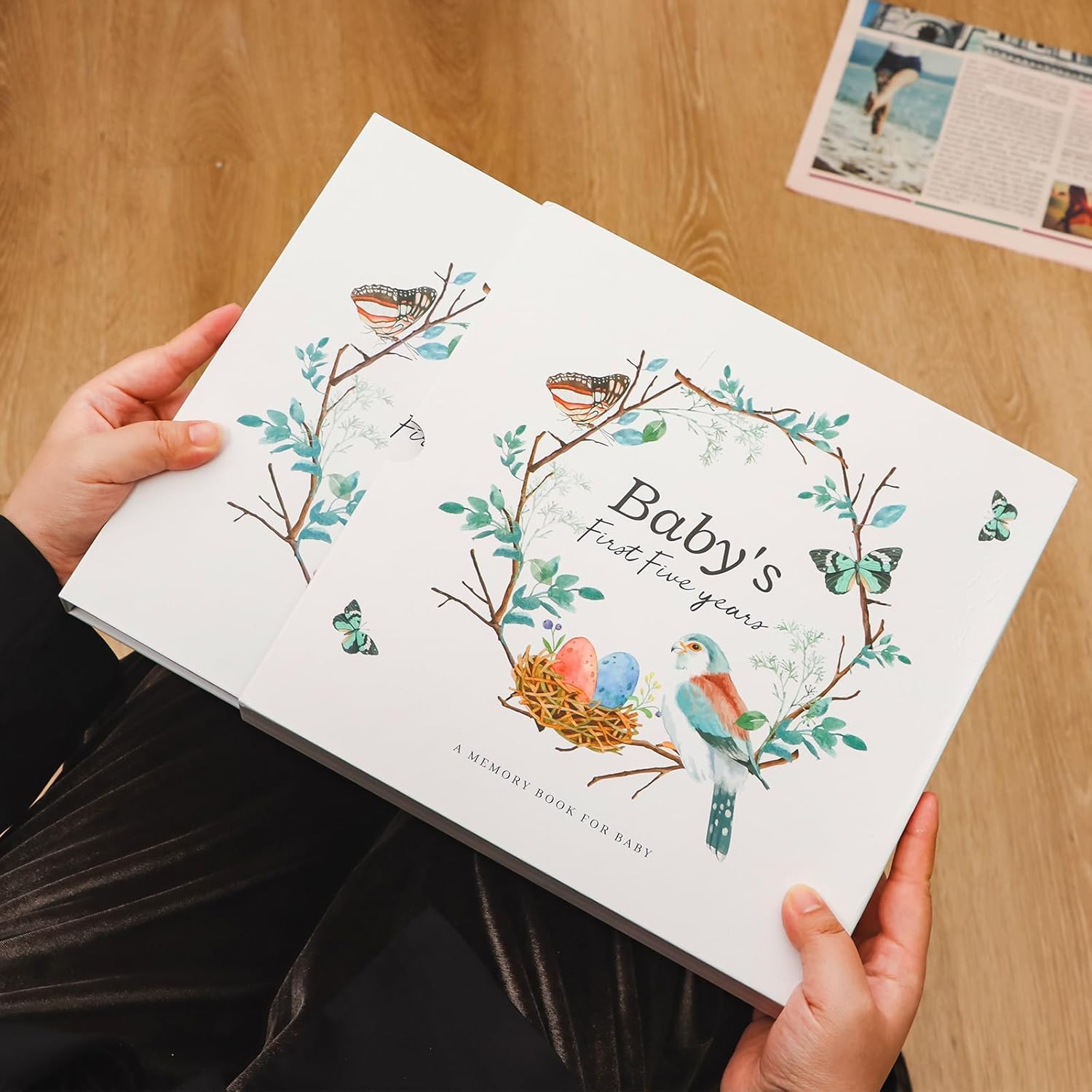 Baby Memory Book First 5 Years Journal, Unisex Animal Keepsake to Log New Born 1St Milestone, Parent Scrapbook Journal, Baby Photo Albums, Scrapbook Album (Bird) image number 2