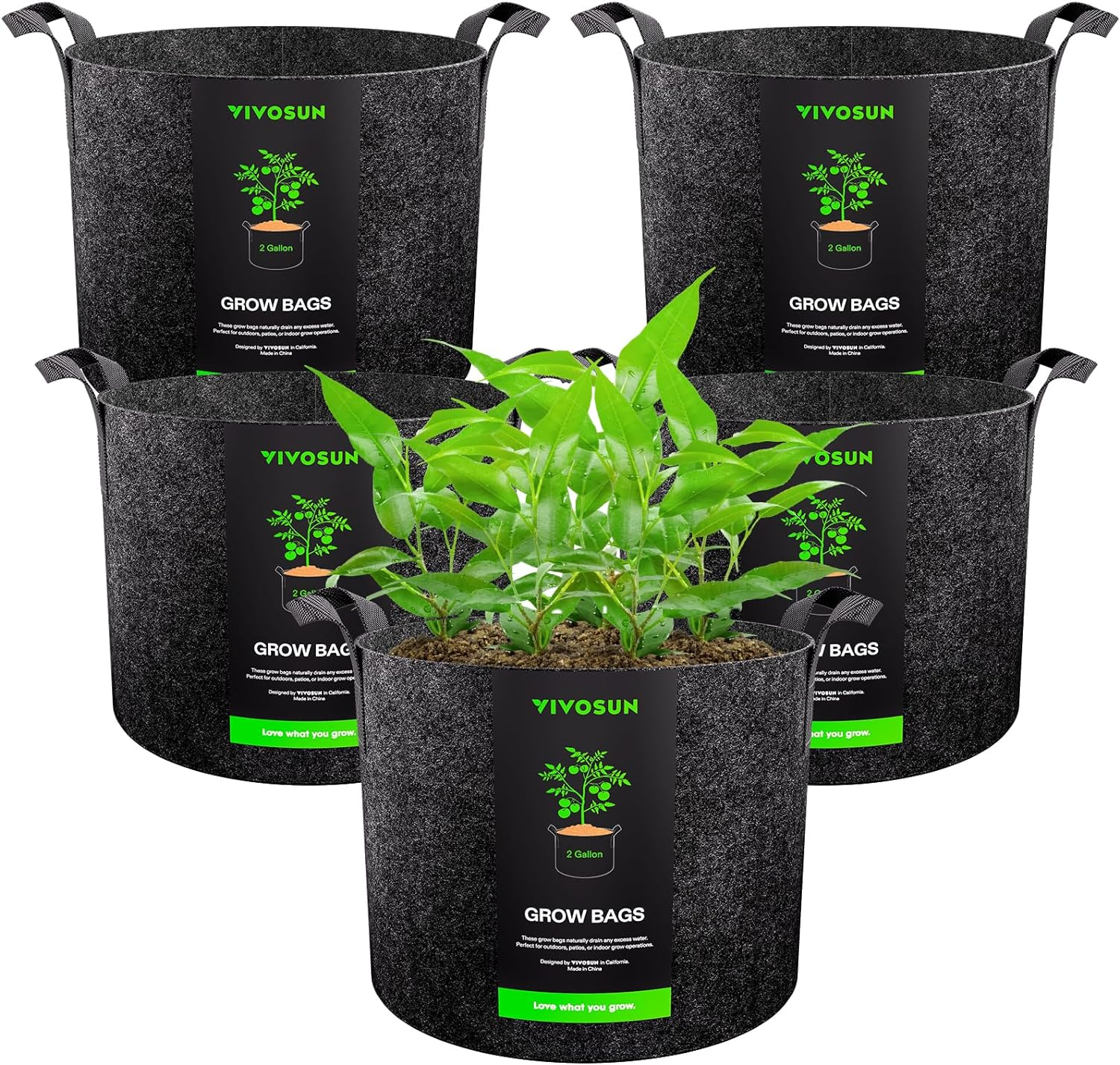 VIVOSUN 5-Pack 1 Gallon Heavy Duty Thickened Nonwoven Fabric Pots Grow Bags with Handles