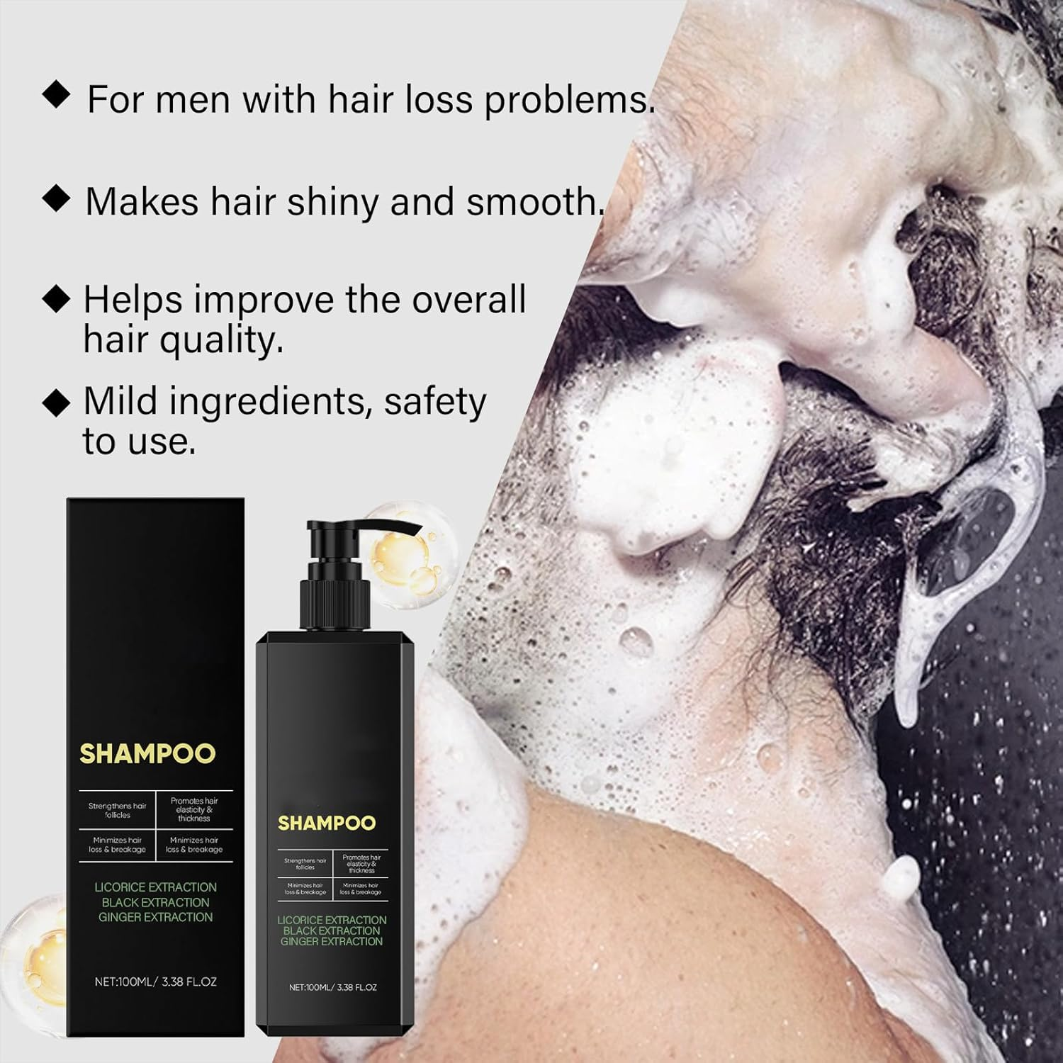 Activator Shampoo for Men, Hair Thickening Shampoo, Prevent Loss, Repair, Smooth and Strengthen Hair, Keep in Good Condition, Maintaining Healthy, Improve Thinning Hair (3Pcs)