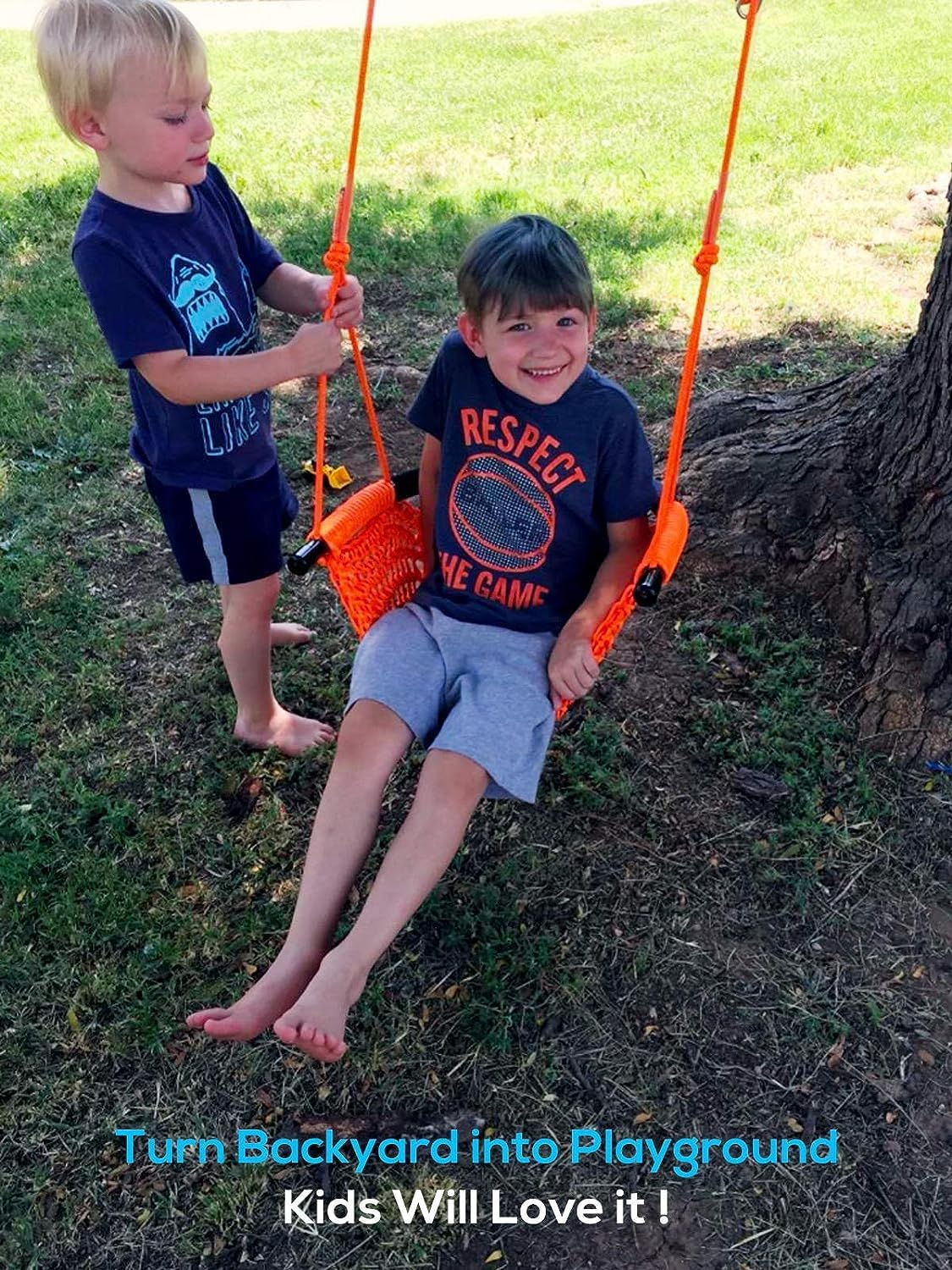 Kids Swing Seat, Hand-Knitting Toddler Swing, Swing Seat for Kids with Adjustable Ropes, Kids Tree Swing Porch Swing Rope Swing Seat, for Outdoor Indoor, Playground, Backyard (Orange) image number 3