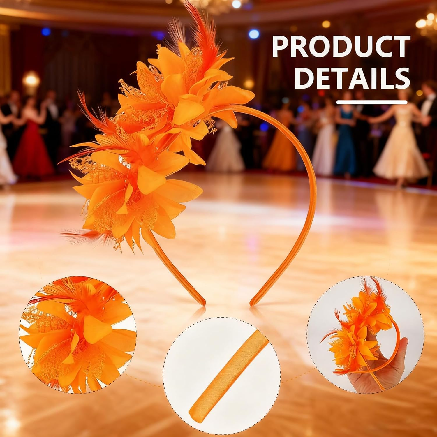 RTRTGS Feather Headband with Artificial Flowers, 1920S Fascinator Headpiece for Women, 20S Headband for Carnival, Cocktail, Wedding, Tea Party Accessories (Red) image number 2