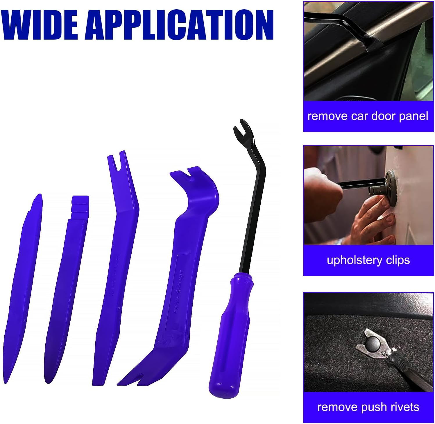 DIANN Auto Trim Removal Tool Set 5Pcs Plastic Pry Tool Kit Auto Trim Tool Prying Tool Car Door Panel Clip Revmoal Tool Fasteners Remover Blue (Blue) image number 3