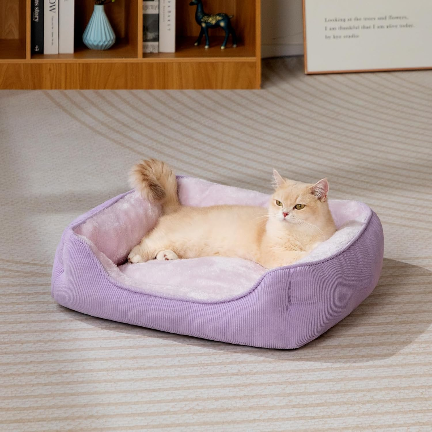Hollypet Cat Bed Small Dog Bed Pet Bed for Cats and Puppy, Soft Pet Sleeping Bed Breathable Pet Cushion, Purple(55 * 45 * 15Cm) - Rectangle Blue image number 2