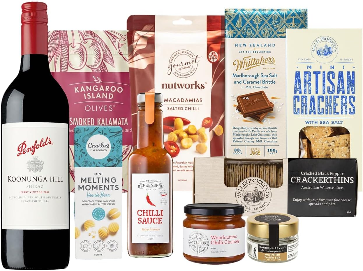 Luxury Gourmet Hamper with Shiraz, Artisanal Crackers, Chilli Delicacies & Quality Chocolates, Thoughtful Birthday or Thank You Gift image number 1